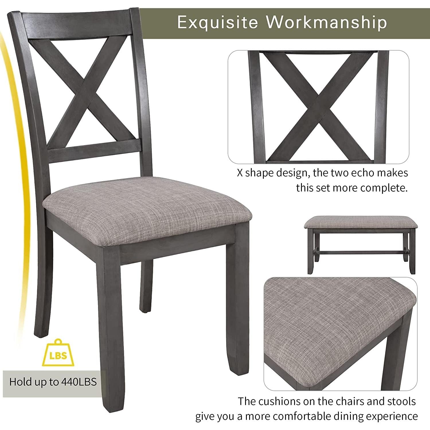 Foldable Dining Table Set For 6 With Gray Burlap Chairs