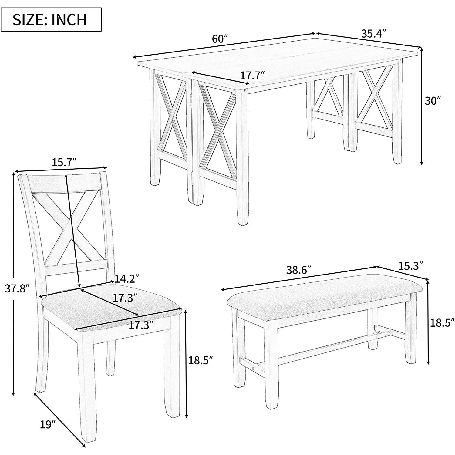 Foldable Dining Table Set For 6 With Gray Burlap Chairs