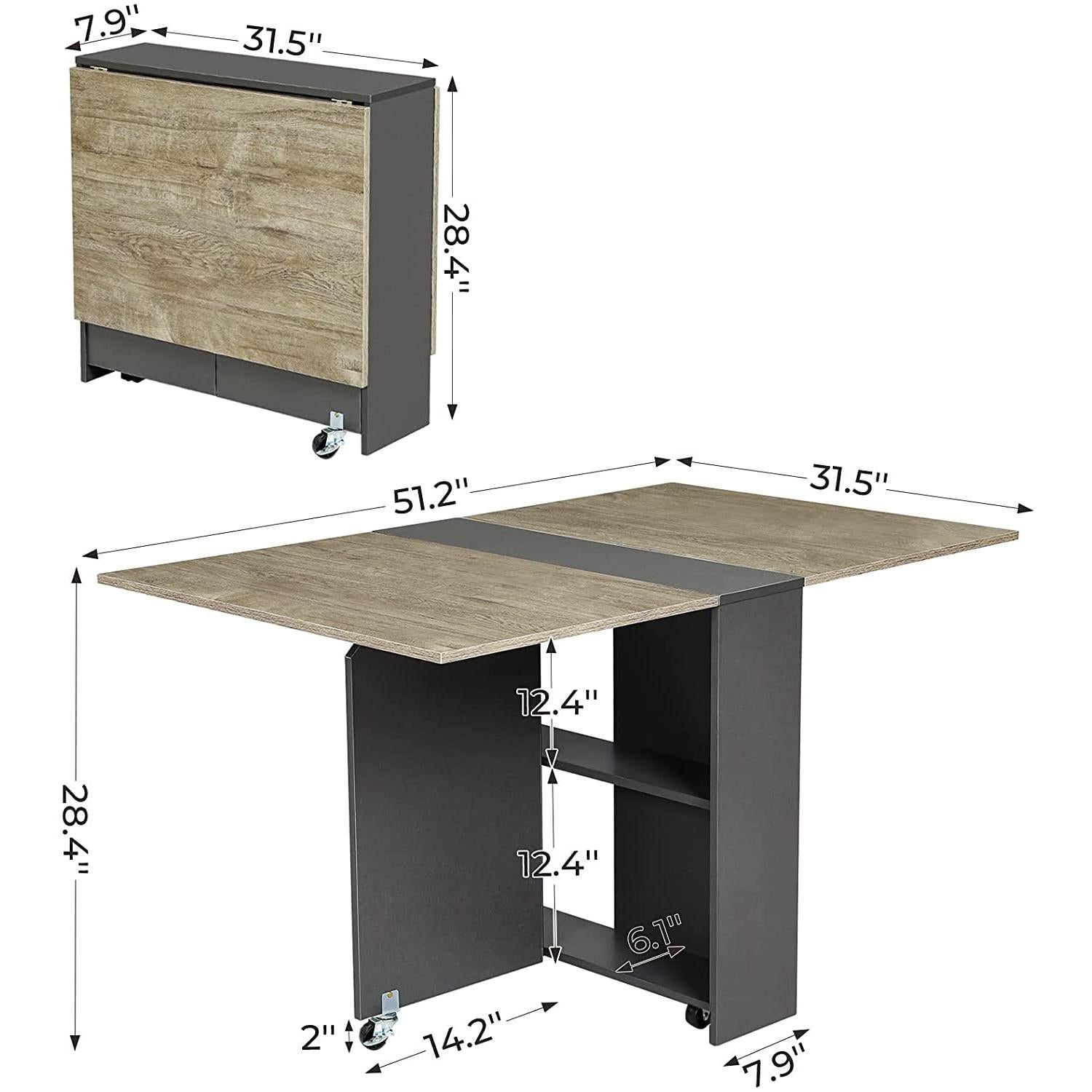 Foldable Dining Table With Drop Leaf And Storage Kitchen