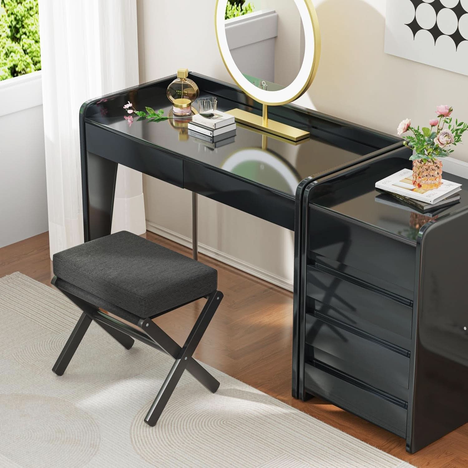 Foldable Foot Stool Black For Contemporary Living Room