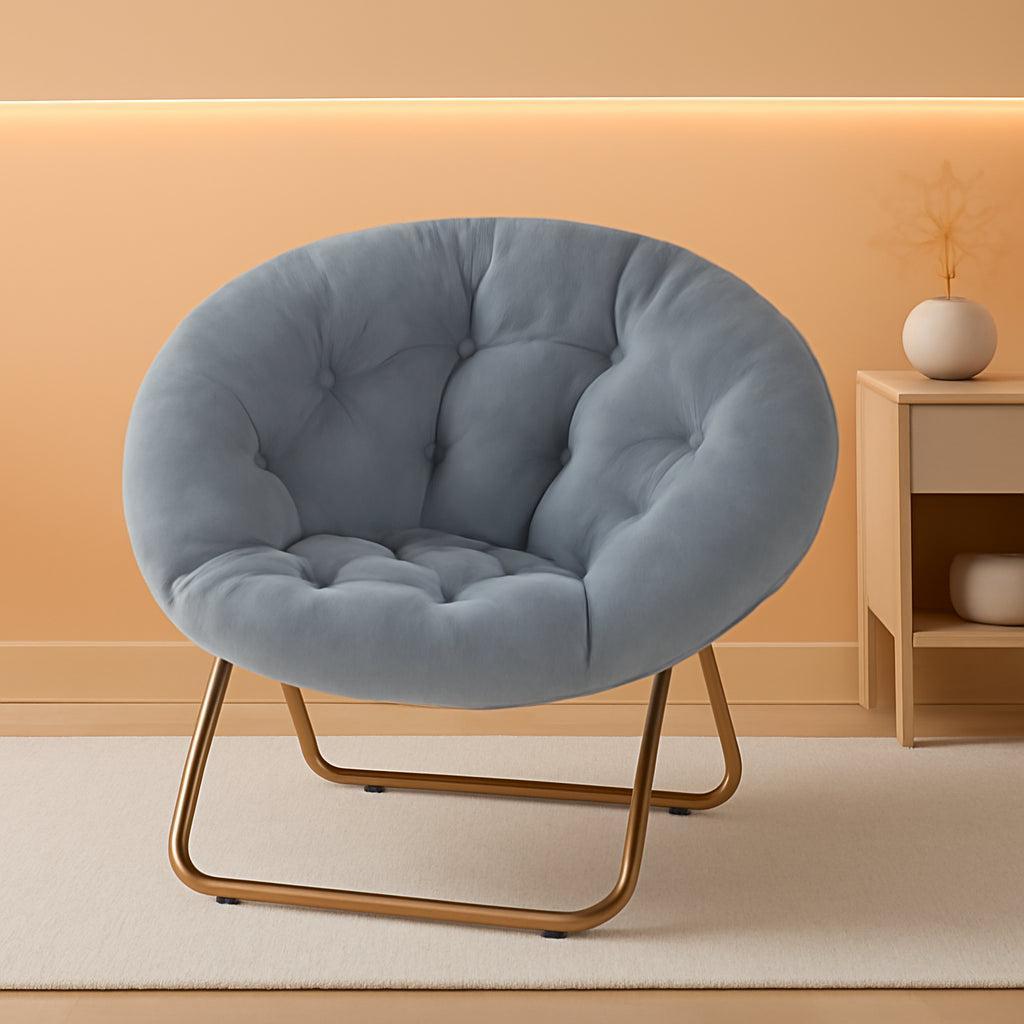 Foldable Saucer Chair Gray Faux Fur Padded Seat Portable
