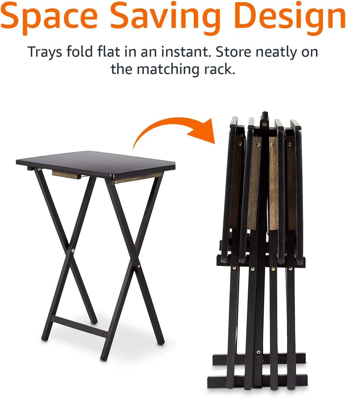 Foldable TV Dinner Tray Tables 4 Pack Black 15x19x26