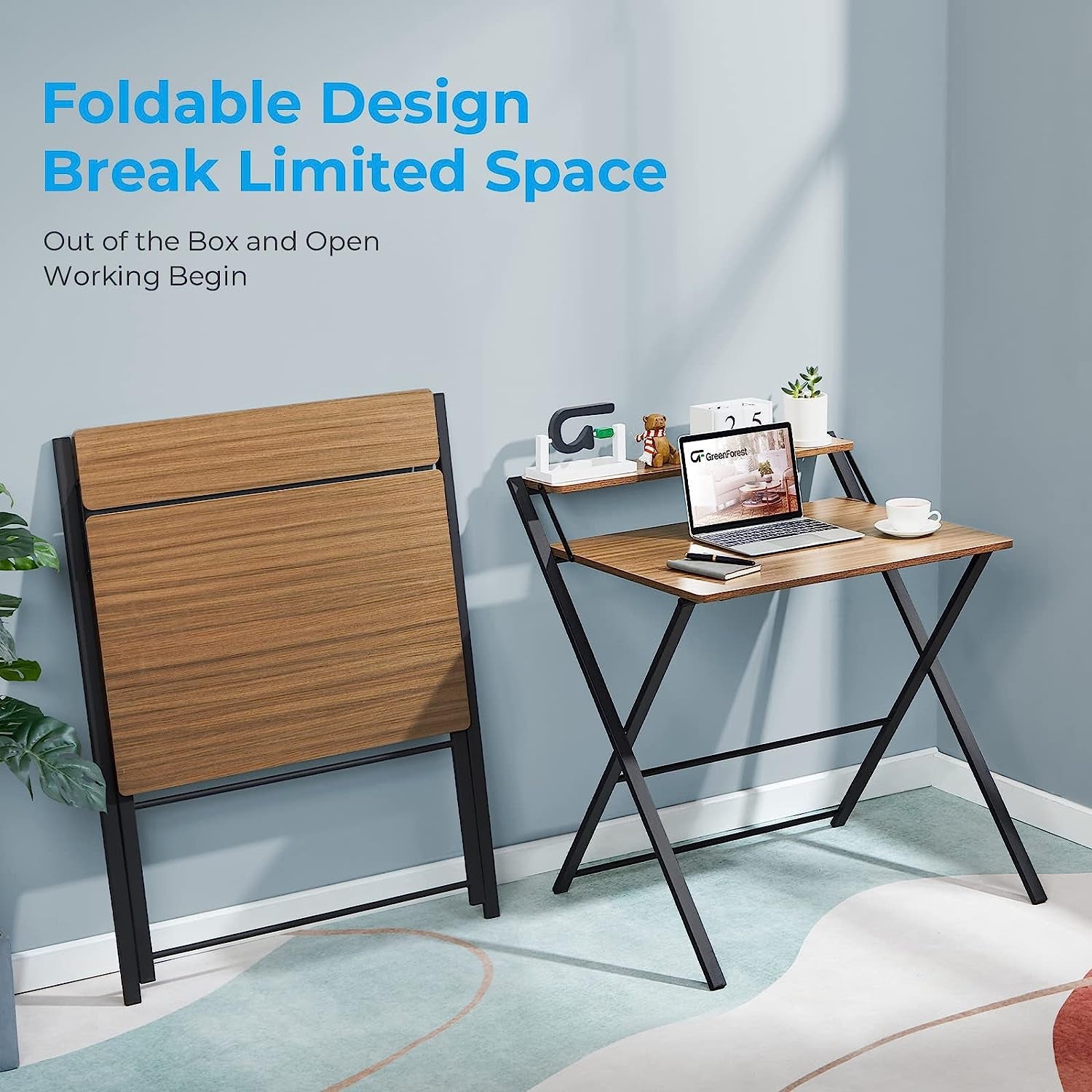 Foldable Two Tier Desk For Small Spaces No Assembly