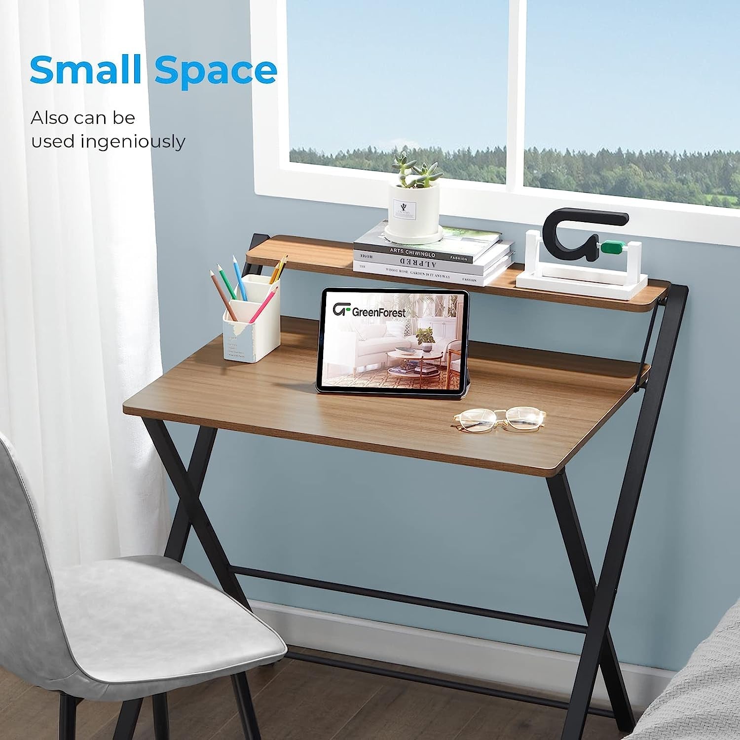 Foldable Two Tier Desk For Small Spaces No Assembly