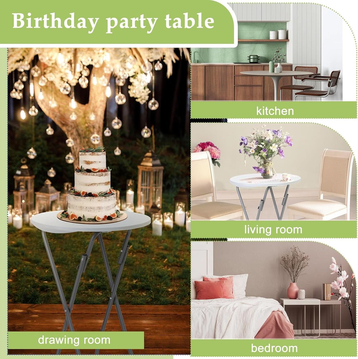 Foldable White Round Cocktail Tables 23.6x44 Inches