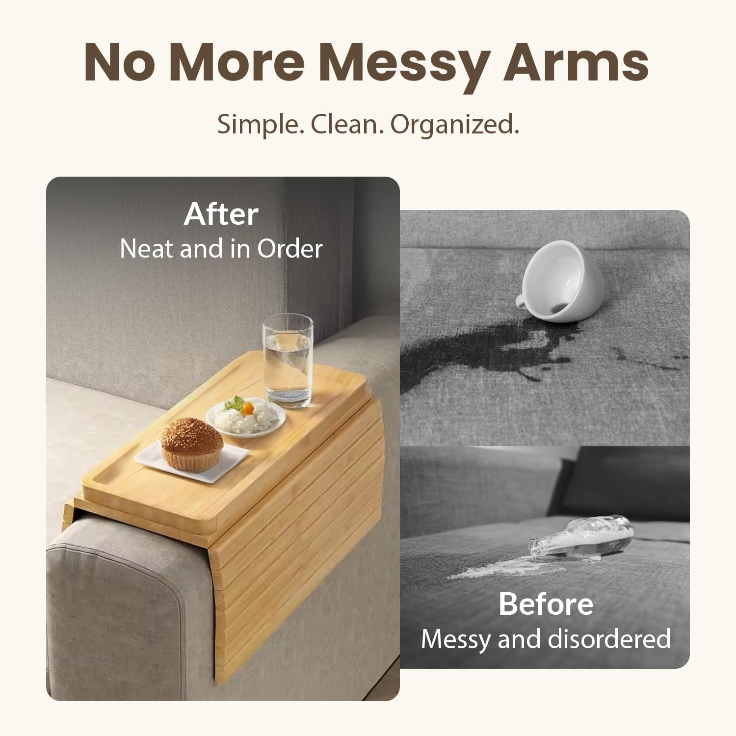 Foldable Wooden Sofa Arm Tray for Drinks and Snacks