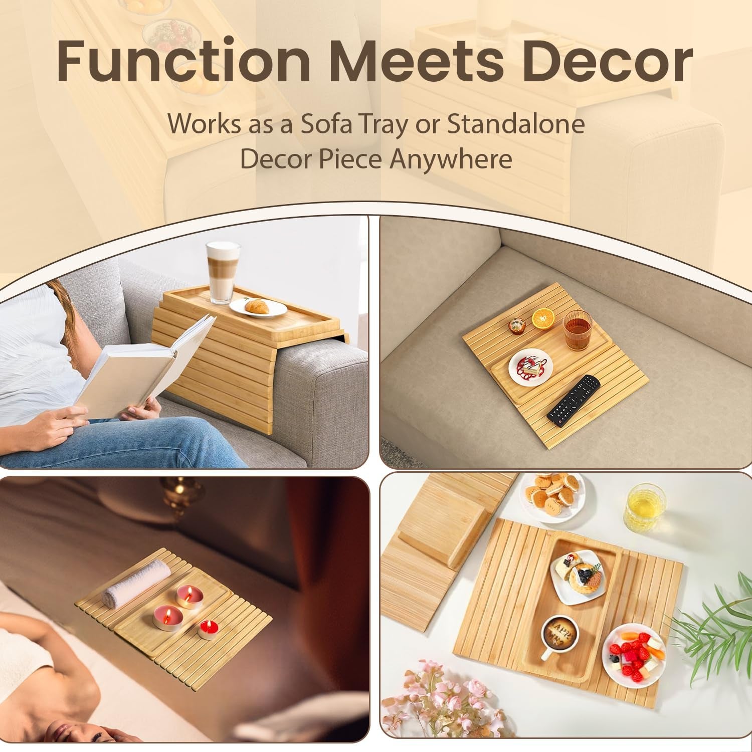 Foldable Wooden Sofa Arm Tray for Drinks and Snacks