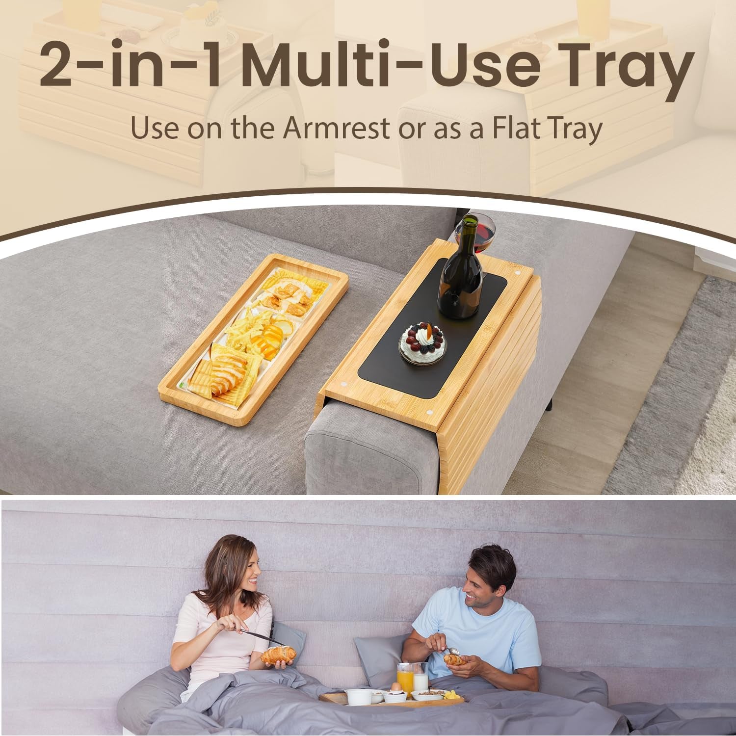 Foldable Wooden Sofa Arm Tray for Drinks and Snacks