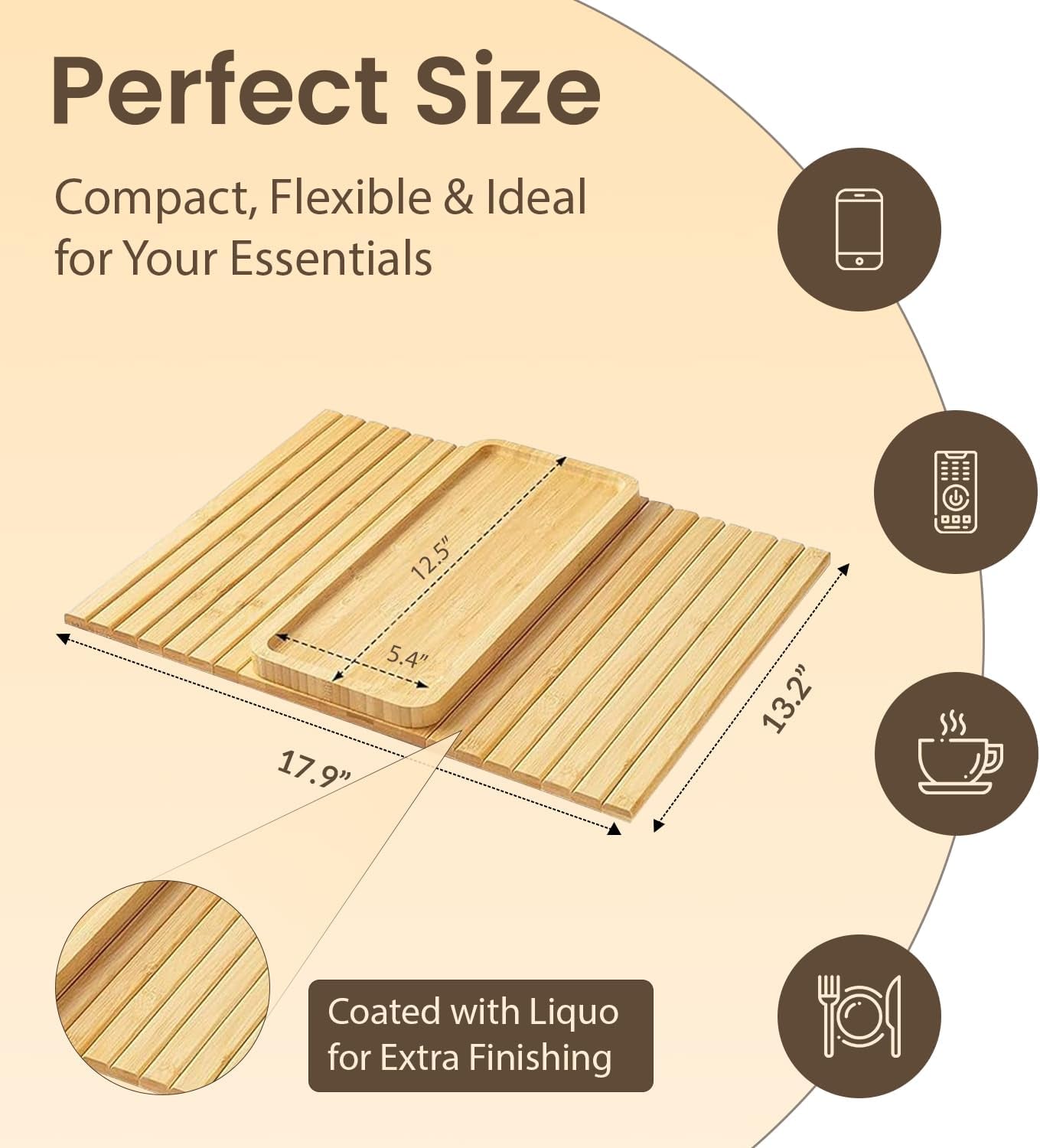 Foldable Wooden Sofa Arm Tray for Drinks and Snacks