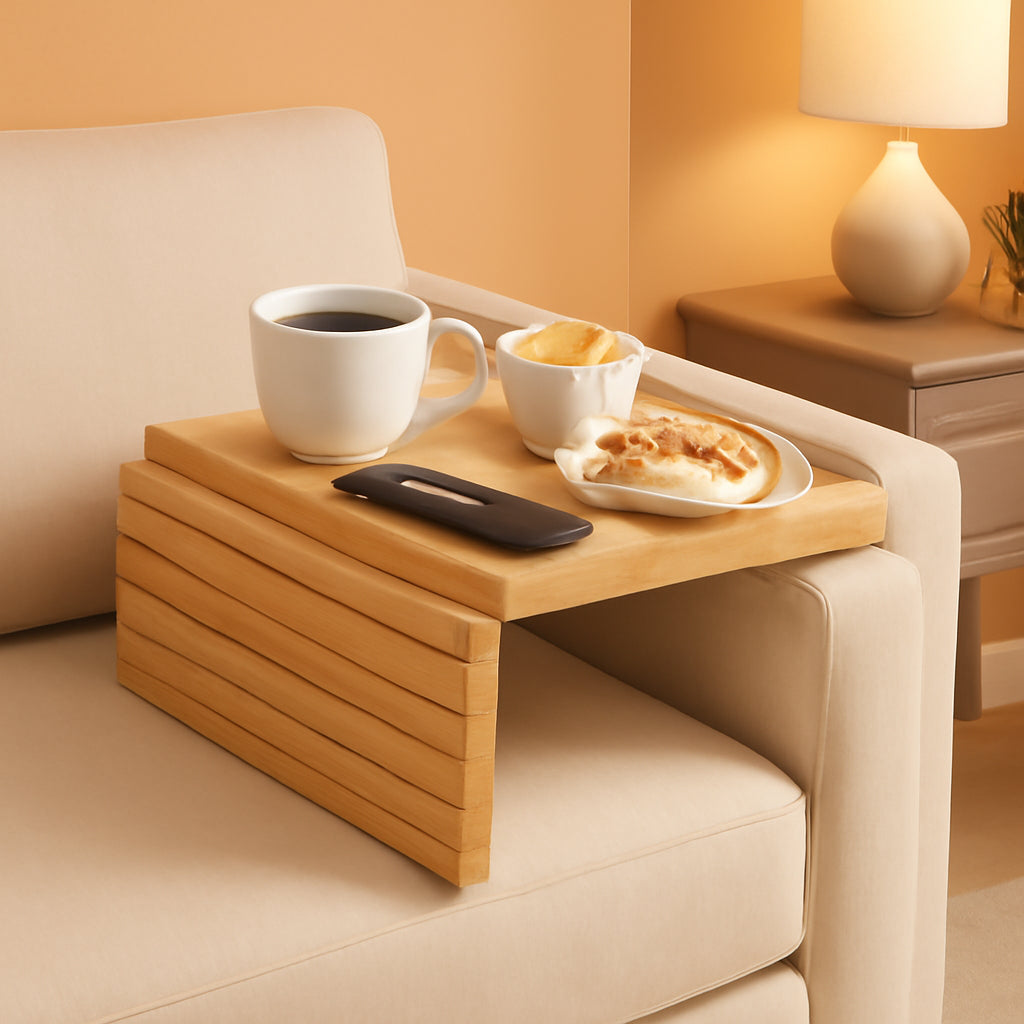 Foldable Wooden Sofa Arm Tray for Drinks and Snacks