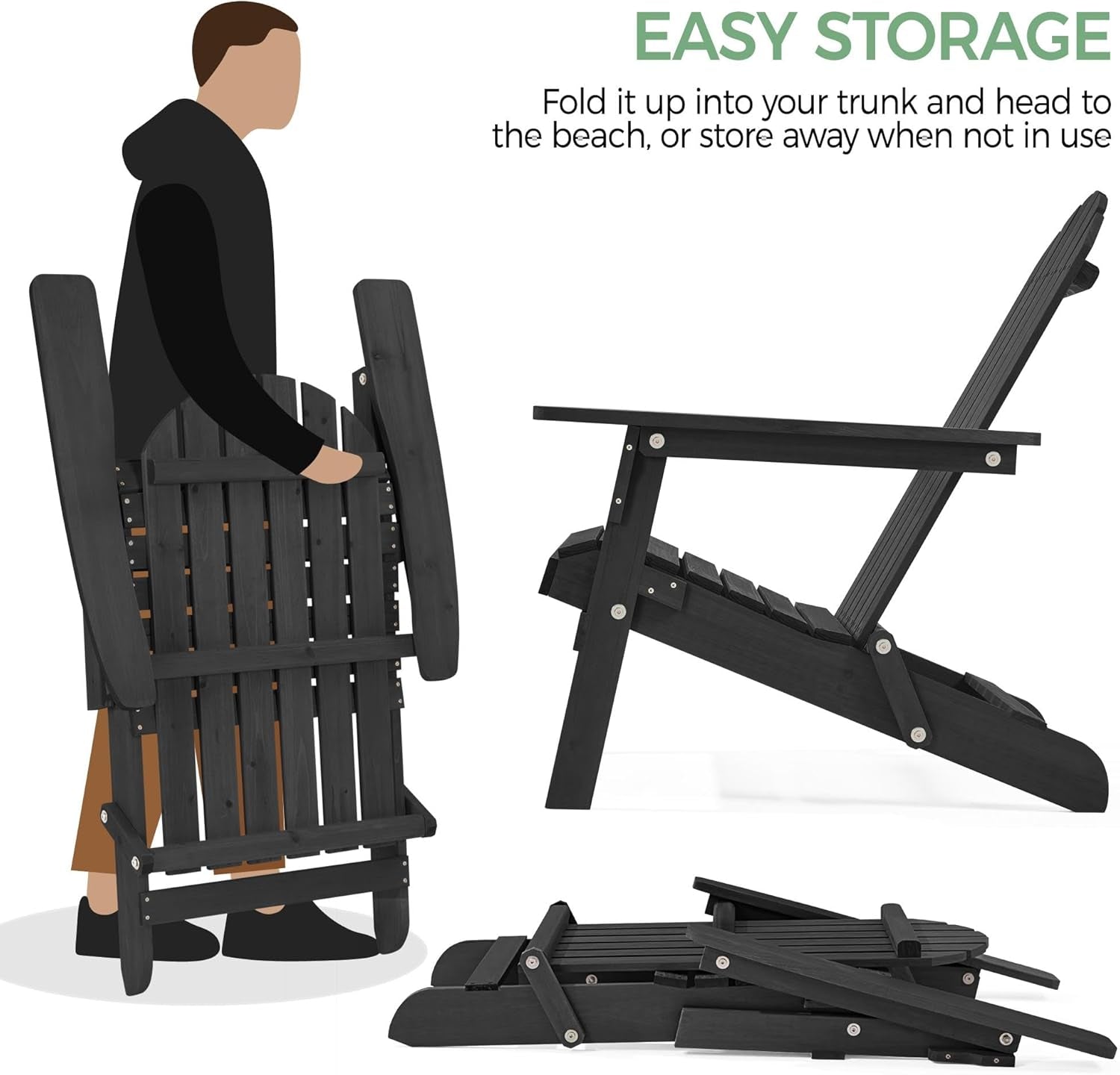 Folding Adirondack Chair Set of Two for Outdoors