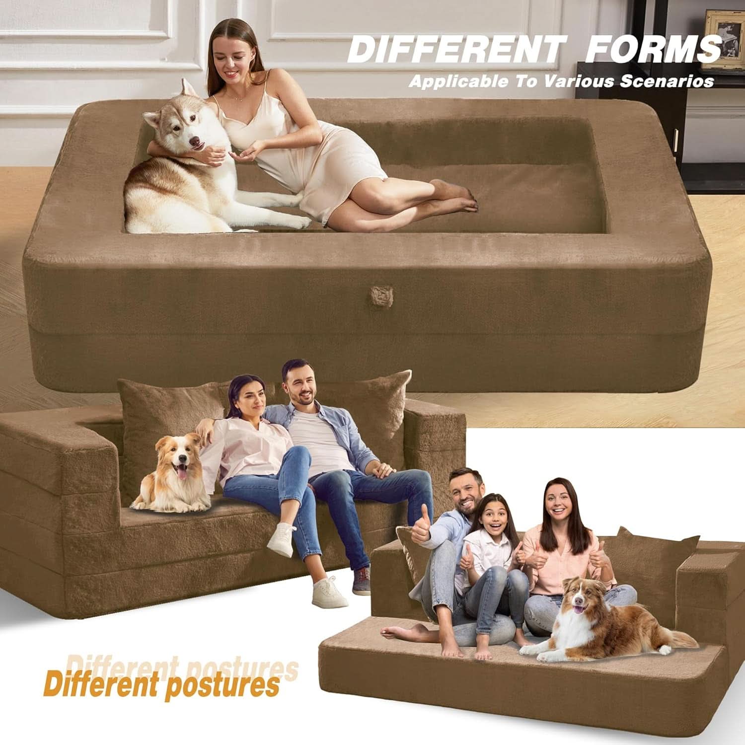 Folding Bean Bag Chair 3in1 Convertible Sofa Bed Brown