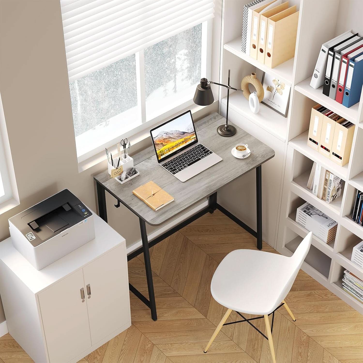 Folding Desk 31.5 Inch Gray Wash Fits Small Spaces