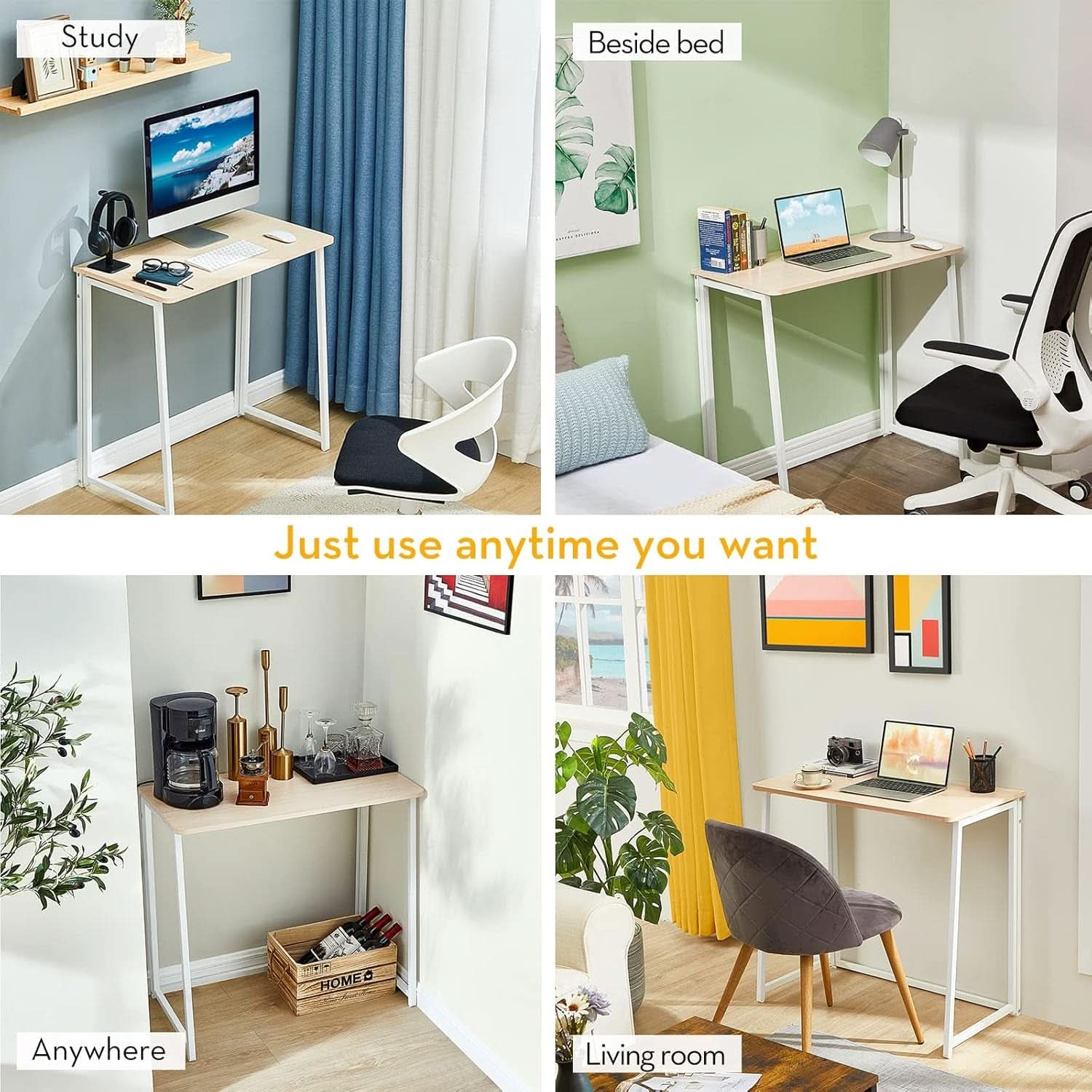 Folding Desk 31.5 Inch Oak Wood Small Space Computer Table