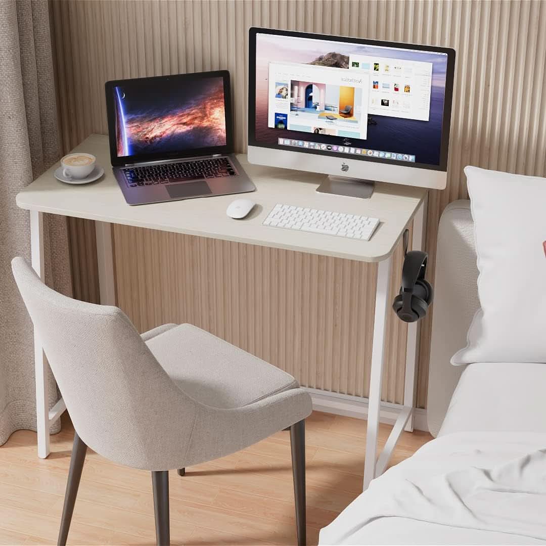 Folding Desk 31.5 Inch Oak Wood Small Space Computer Table
