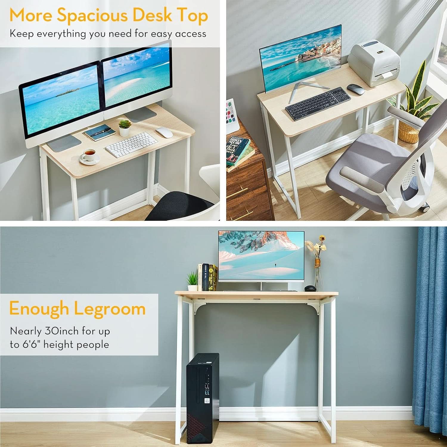Folding Desk 31.5 Inch Oak Wood Small Space Computer Table