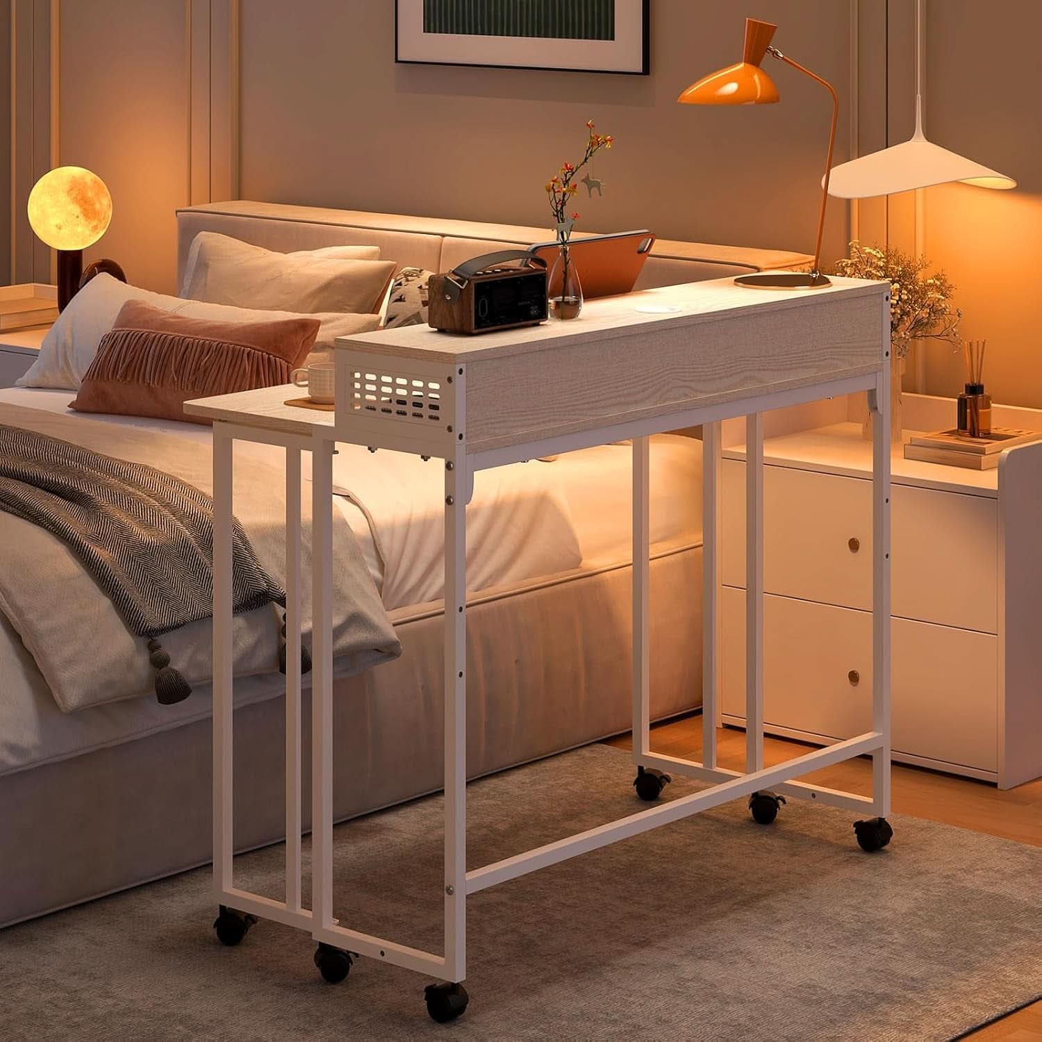 Folding Desk with Wheels and Storage for Small Spaces