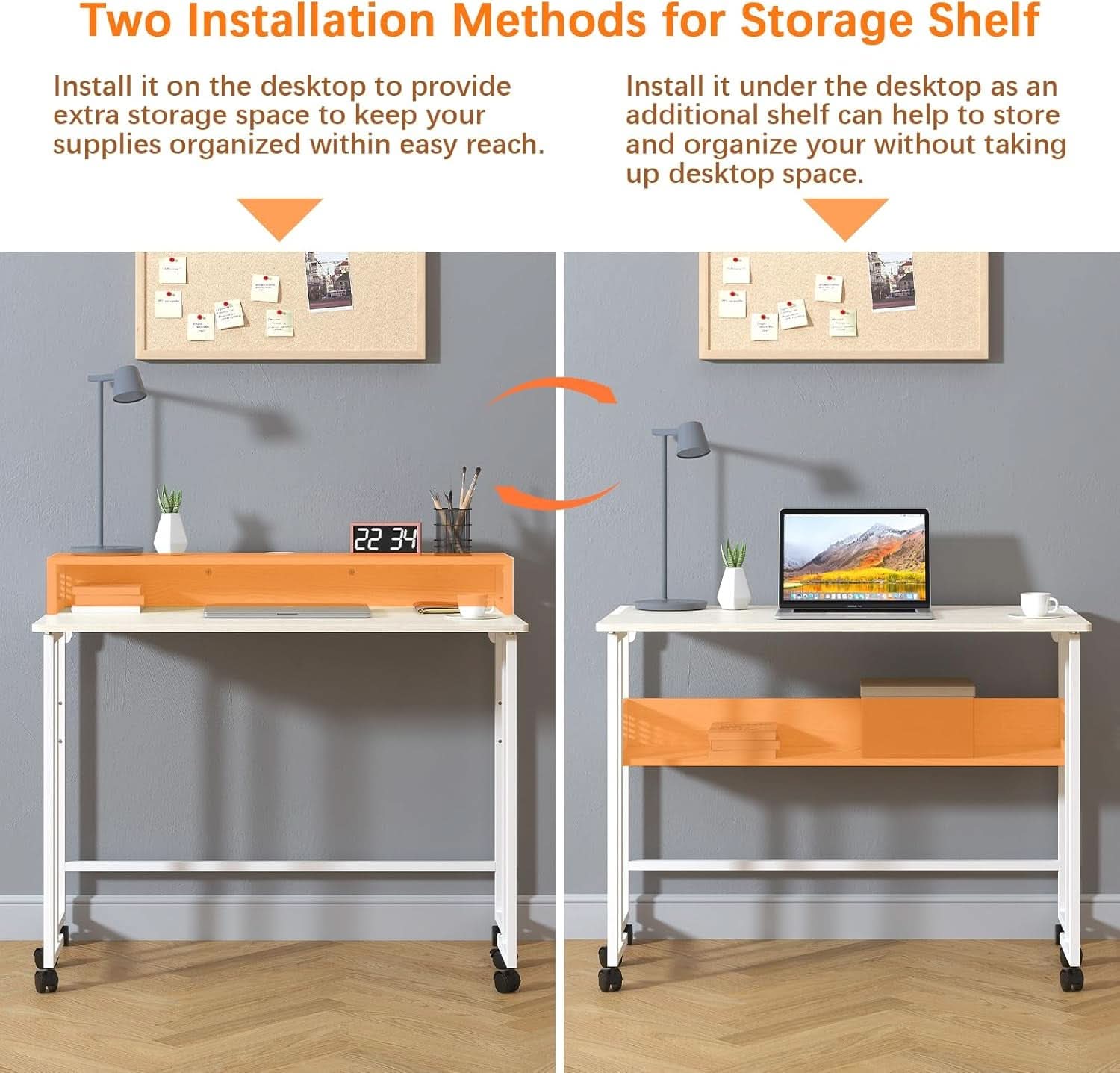 Folding Desk with Wheels and Storage for Small Spaces