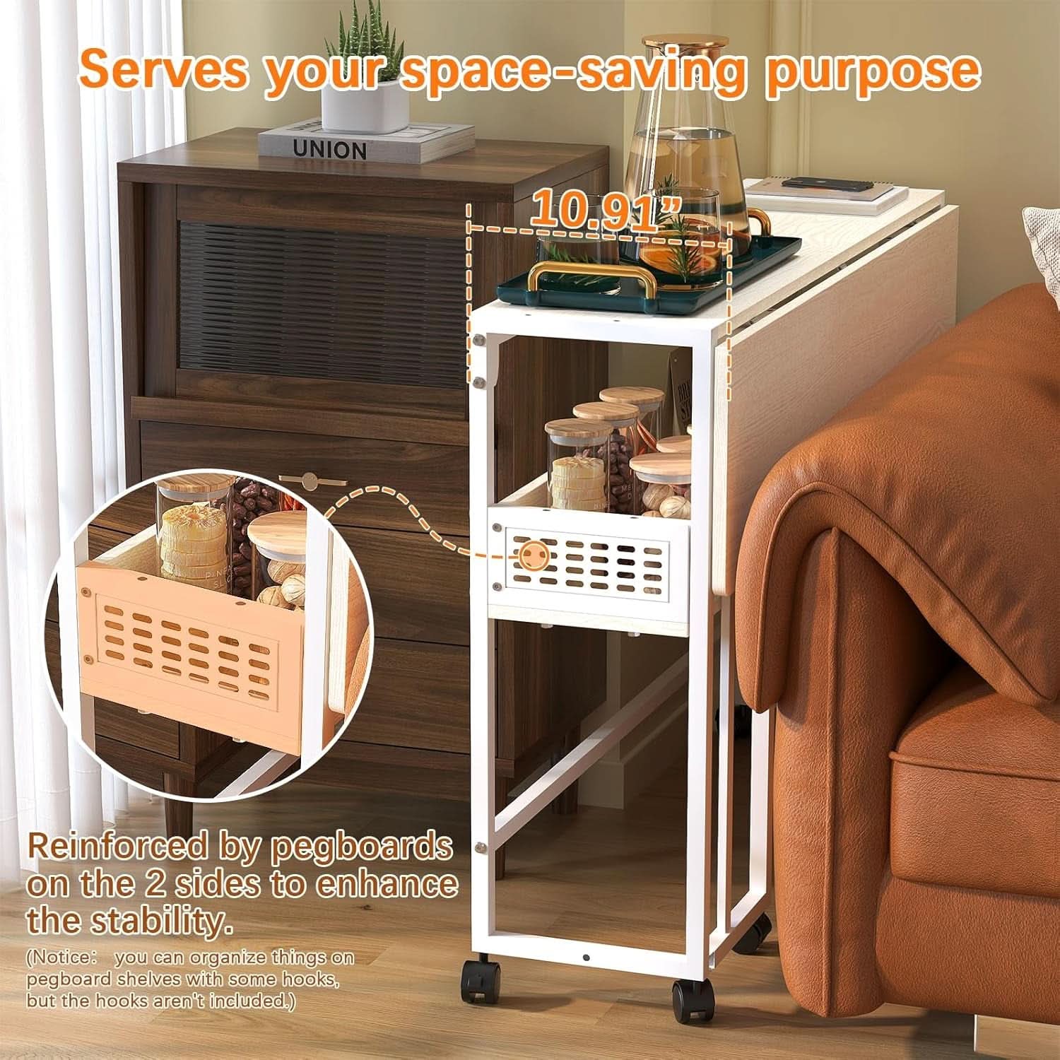 Folding Desk with Wheels and Storage for Small Spaces