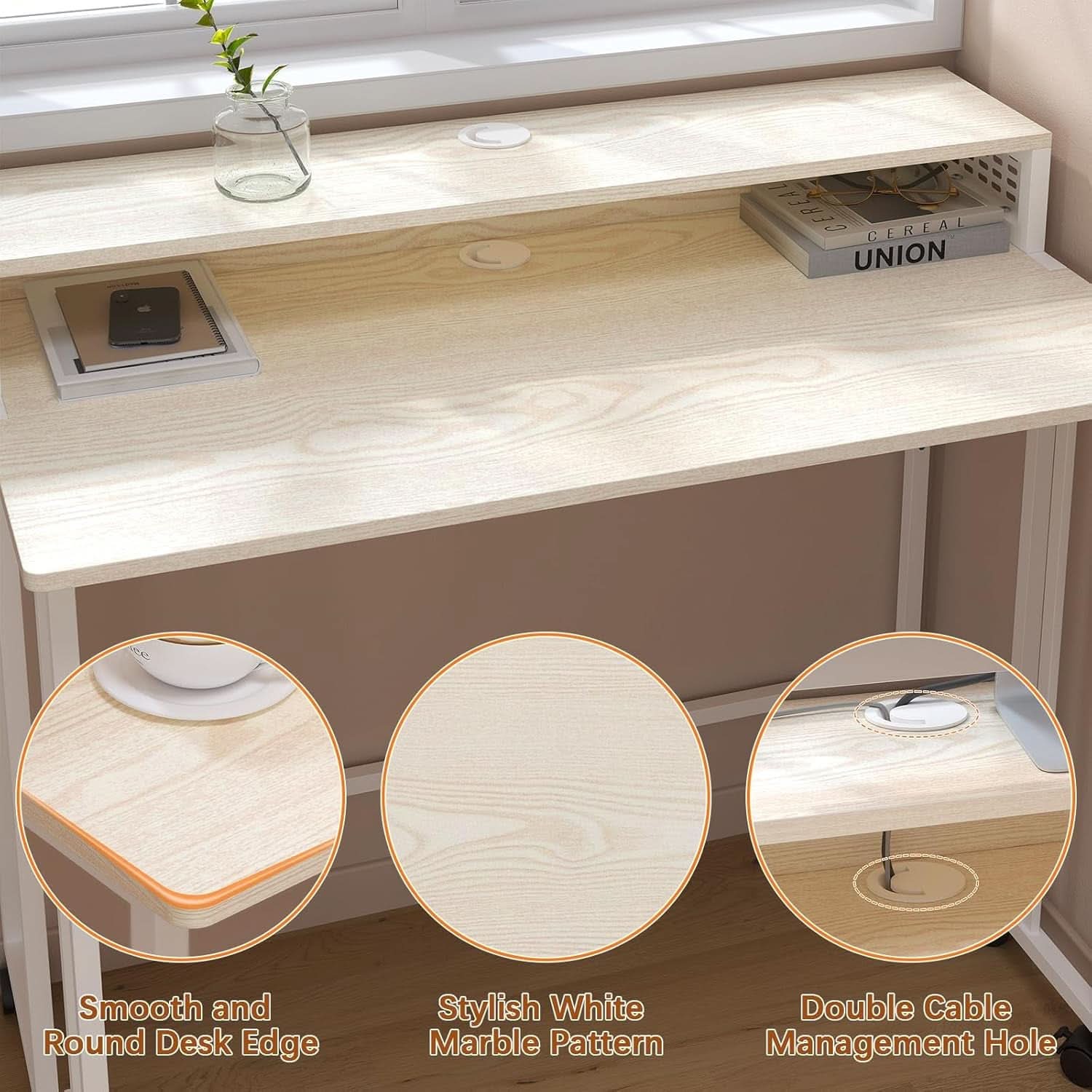 Folding Desk with Wheels and Storage for Small Spaces