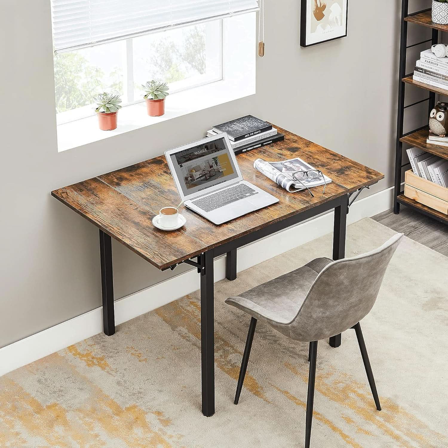Folding Dining Table Drop Leaf Extendable Brown For Small Spaces Seats 2 To 4