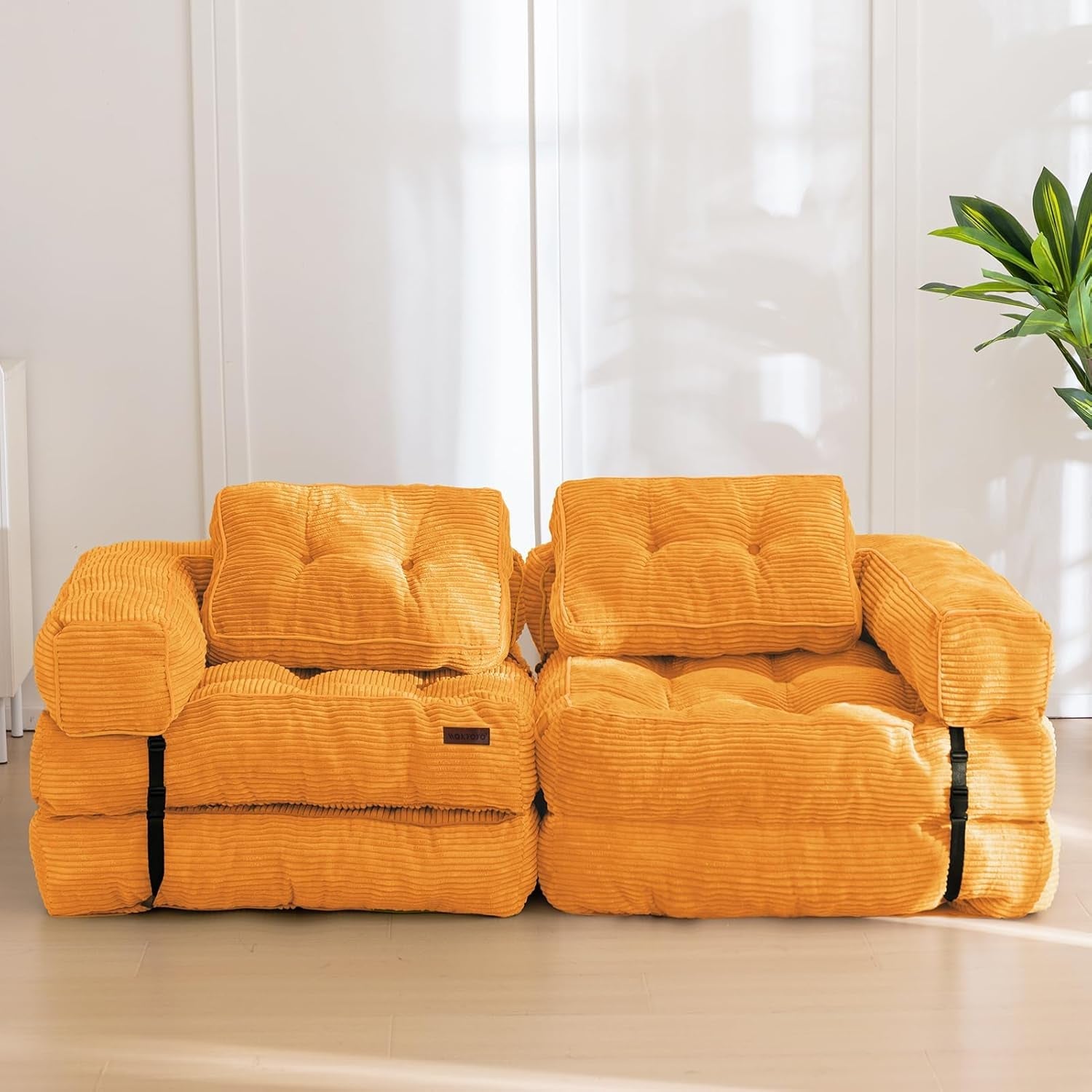 Folding Sofa Bed L Shaped Convertible Orange Living Room