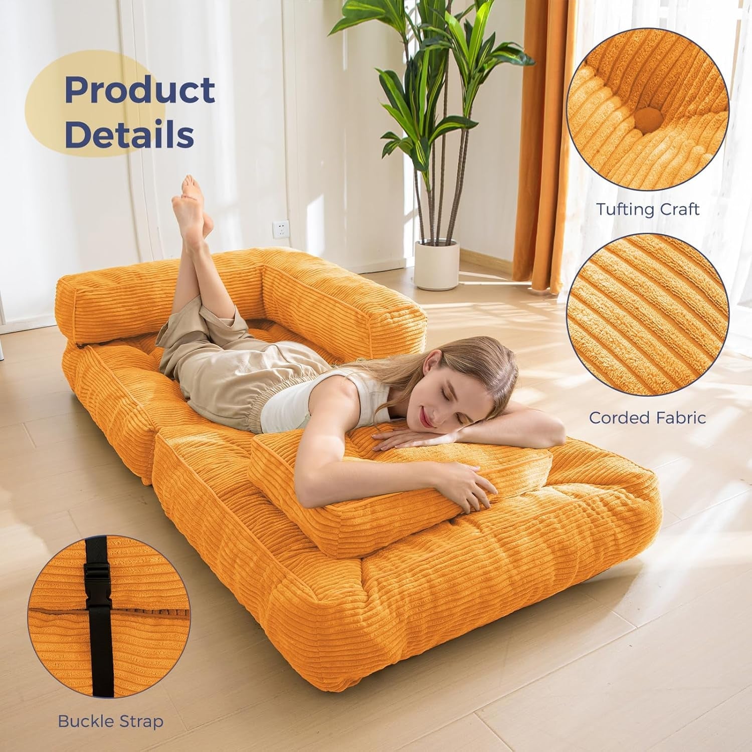 Folding Sofa Bed L Shaped Convertible Orange Living Room