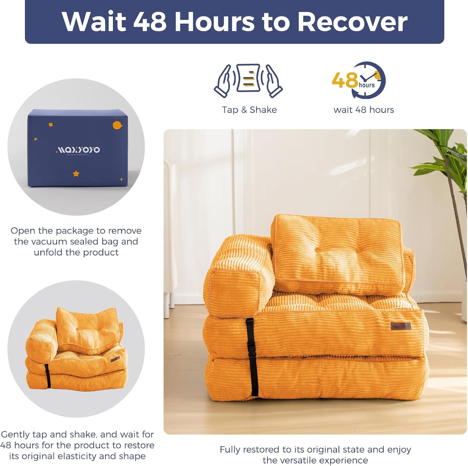 Folding Sofa Bed L Shaped Convertible Orange Living Room