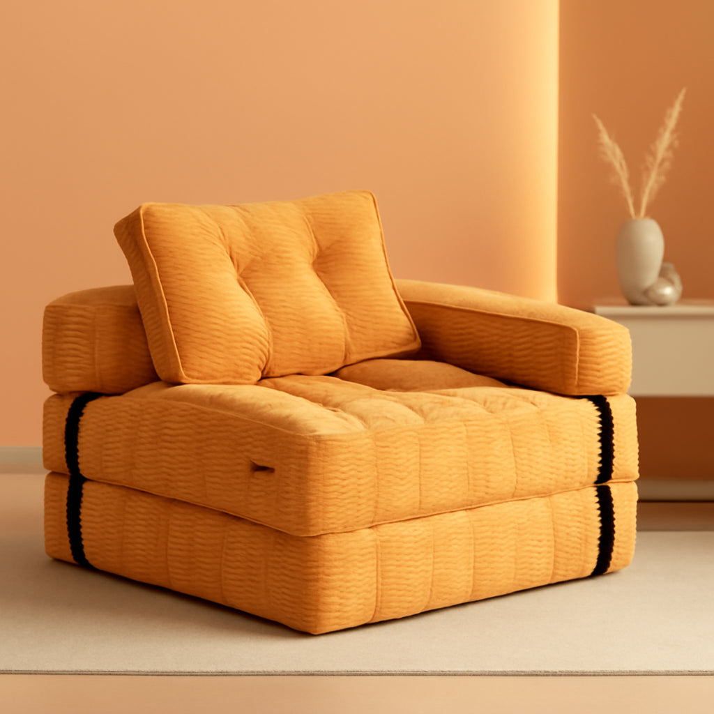 Folding Sofa Bed L Shaped Convertible Orange Living Room