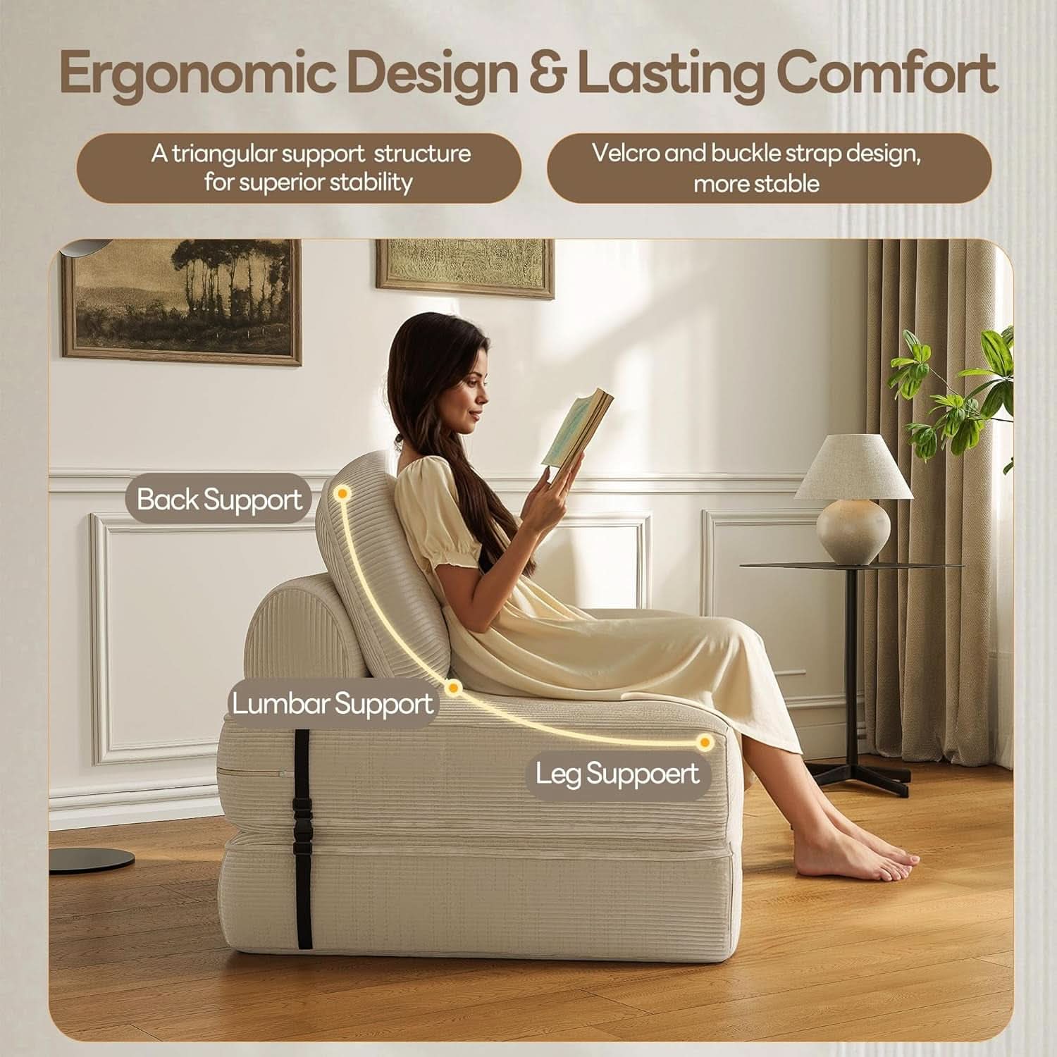 Folding Sofa Bed with Pillow for Comfy Lounge