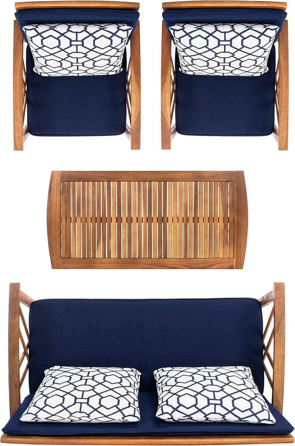 Fontana 4 Piece Patio Set Navy Cushions Geometric Pattern