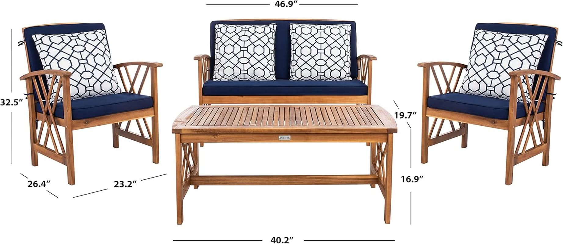 Fontana 4 Piece Patio Set Navy Cushions Geometric Pattern