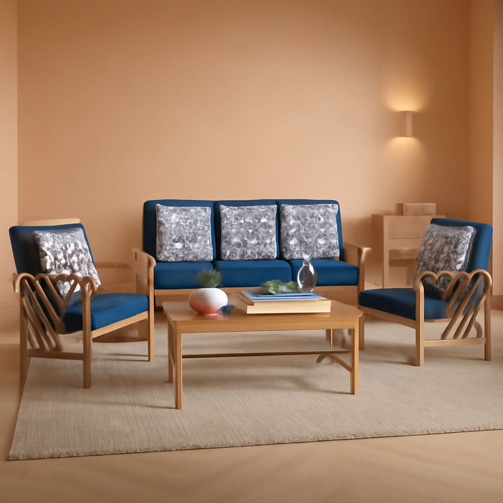 Fontana 4 Piece Patio Set Navy Cushions Geometric Pattern