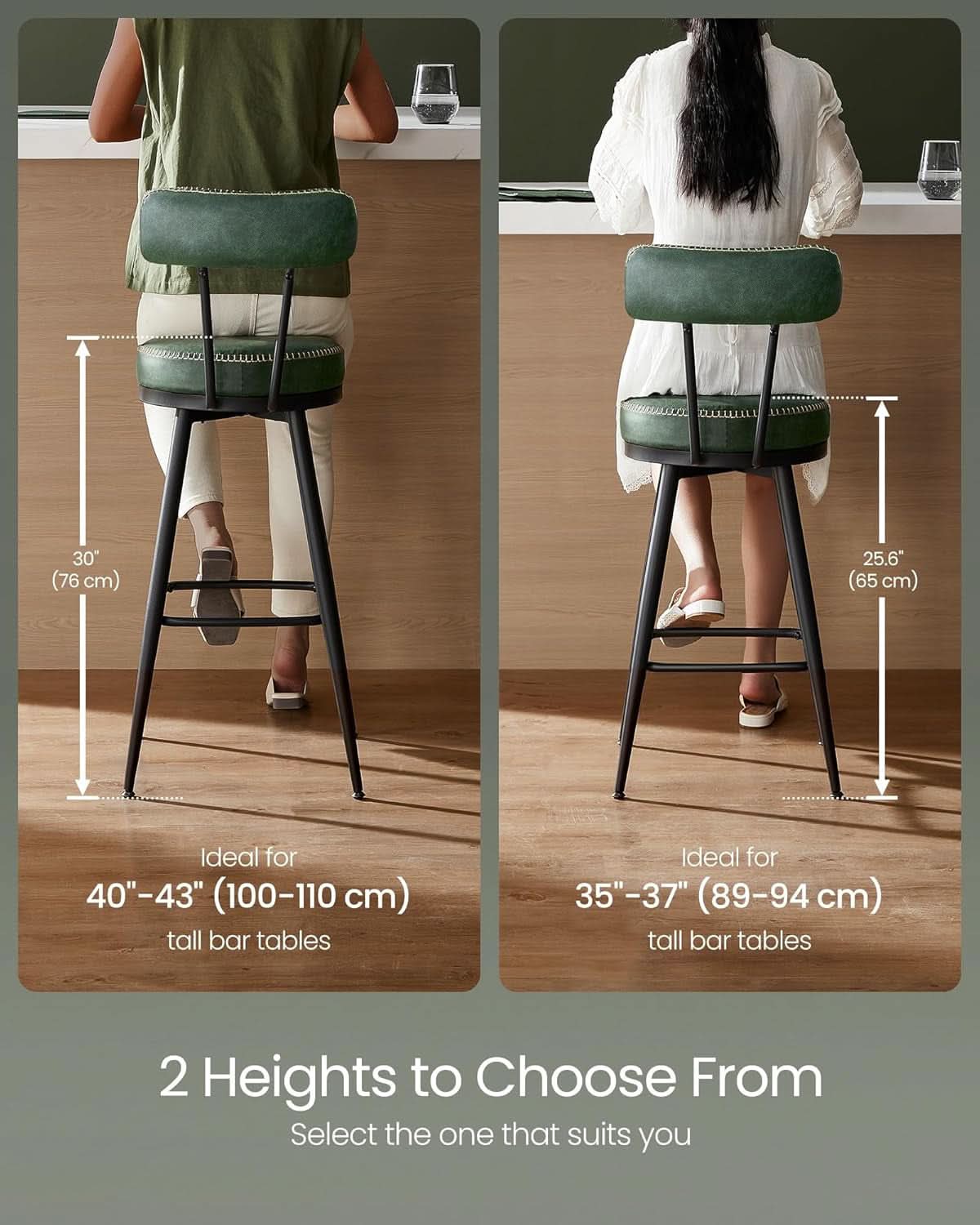 Forest Green 30 Inch Bar Stools Set Of 2 For Kitchen