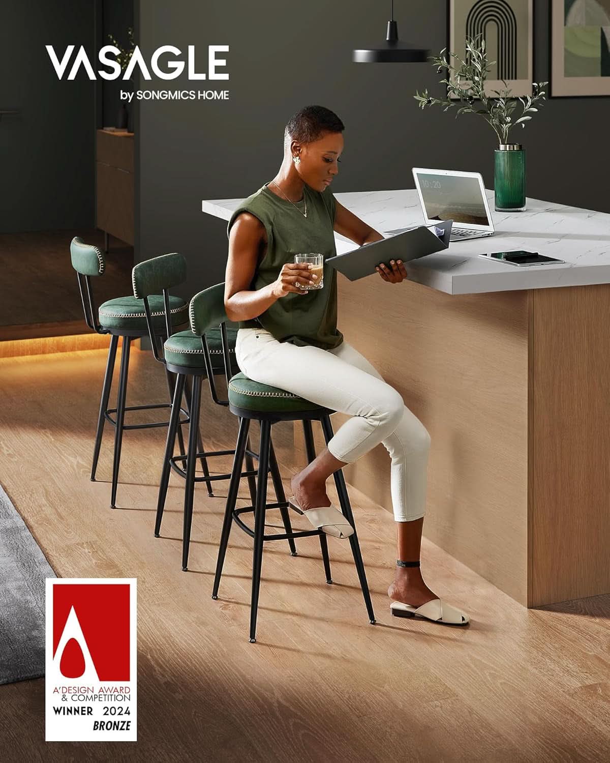 Forest Green 30 Inch Bar Stools Set Of 2 For Kitchen