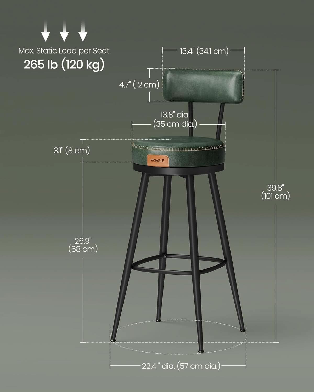 Forest Green 30 Inch Bar Stools Set Of 2 For Kitchen