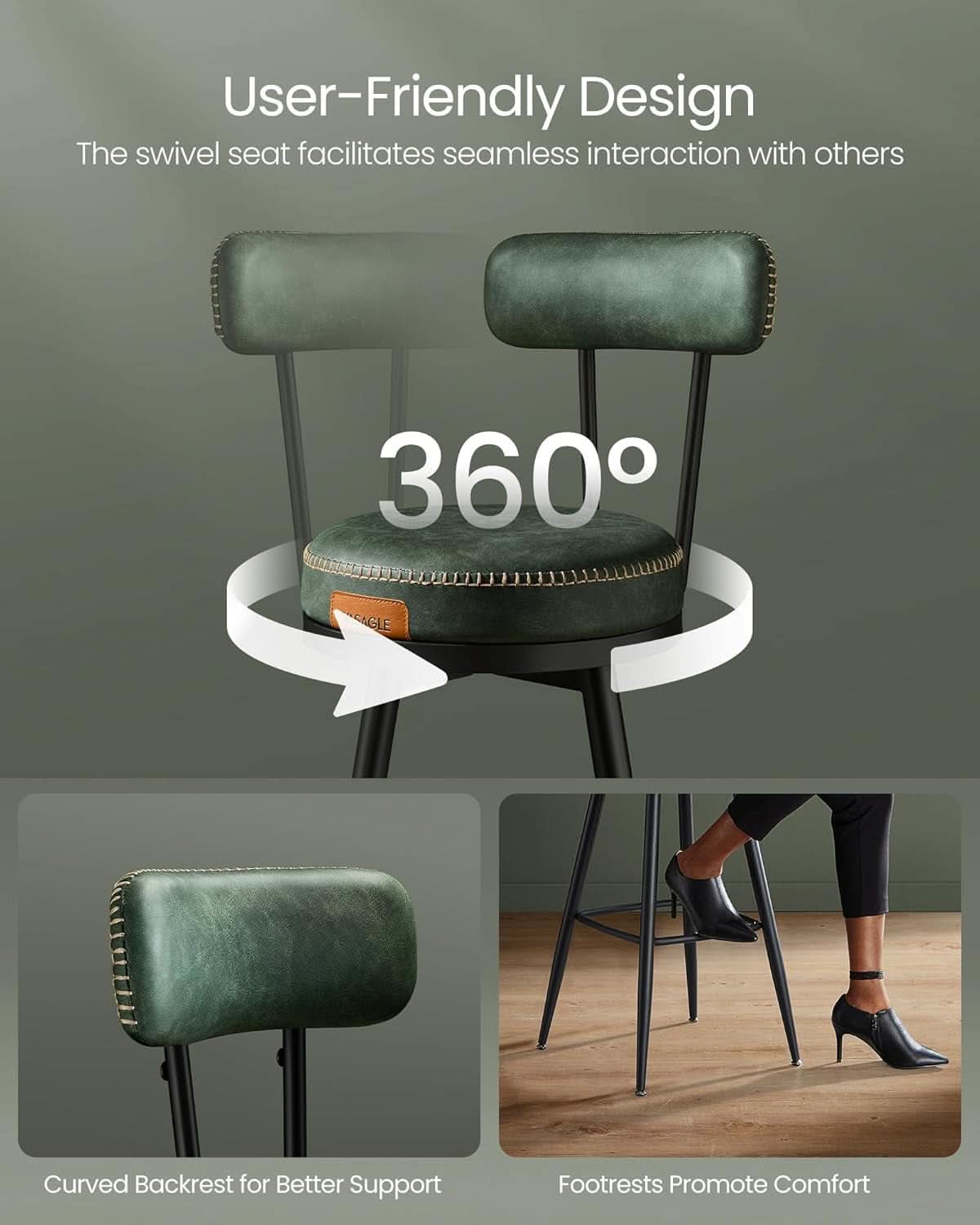 Forest Green 30 Inch Bar Stools Set Of 2 For Kitchen