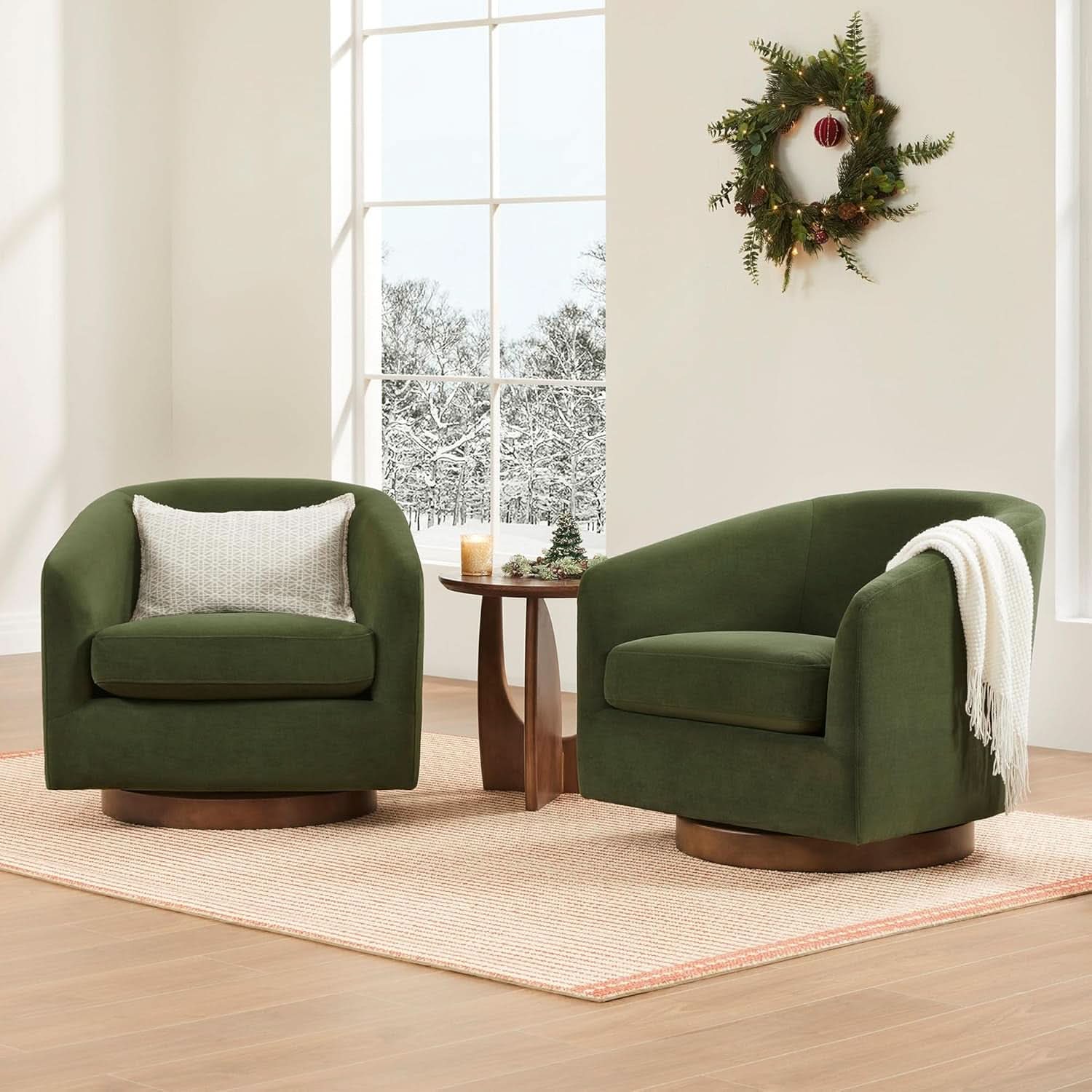 Forest Green Velvet Swivel Upholstered Armchair FSC