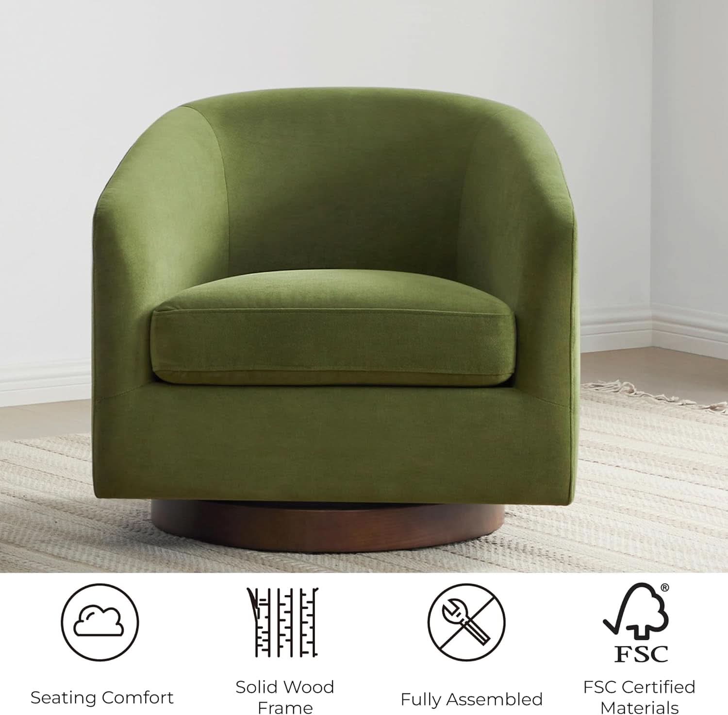Forest Green Velvet Swivel Upholstered Armchair FSC