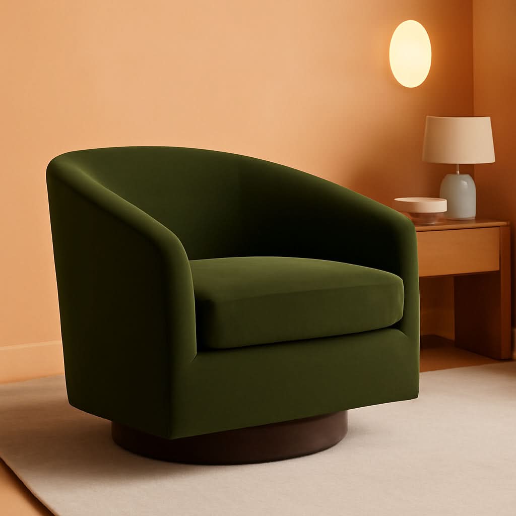 Forest Green Velvet Swivel Upholstered Armchair FSC