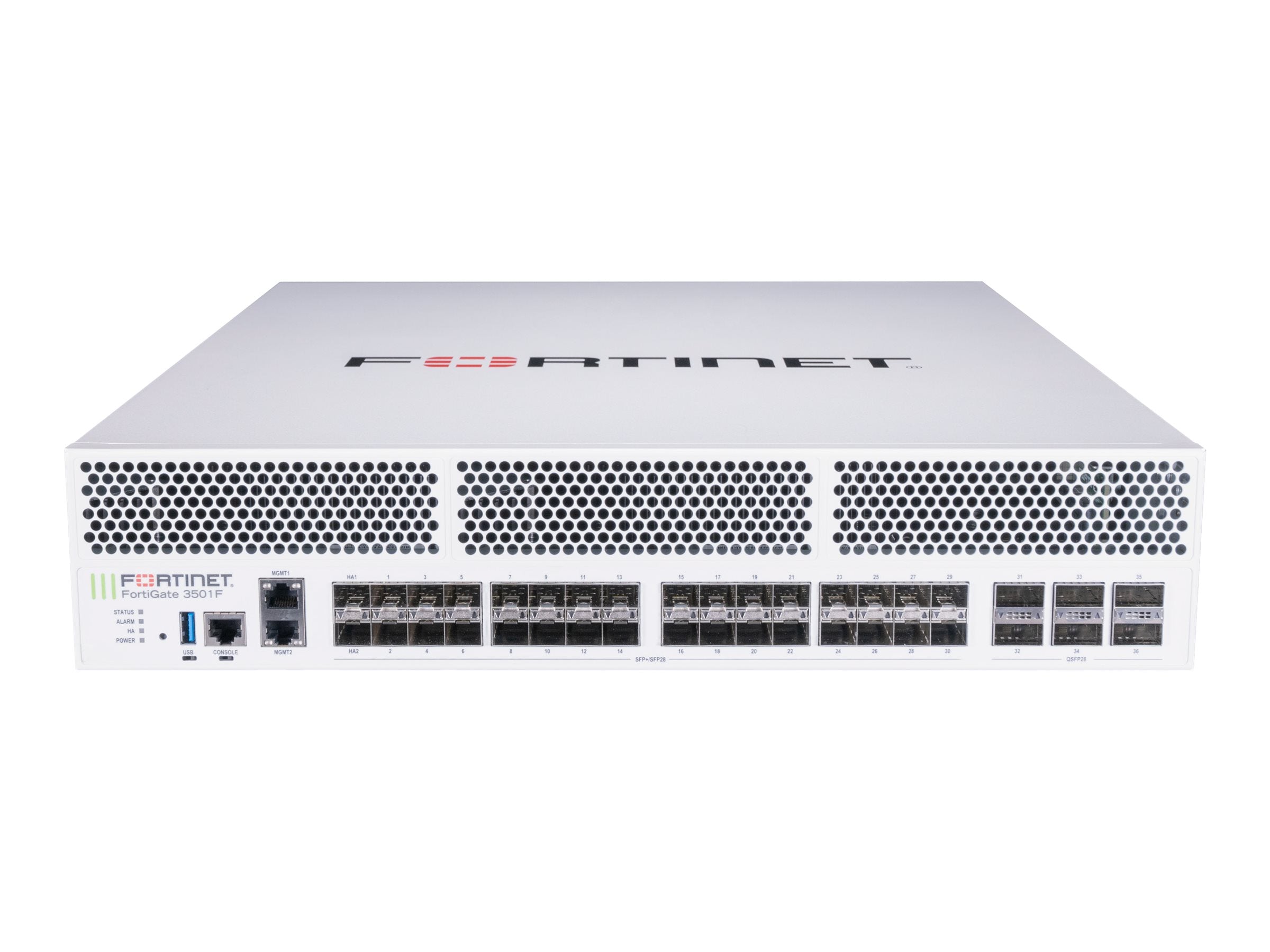 Fortinet FortiGate 3500F - Low Encryption - security appliance - 40GbE, 100GbE, 25GbE - front to back airflow - 2U - rack-mountable FG-3500F-LENC