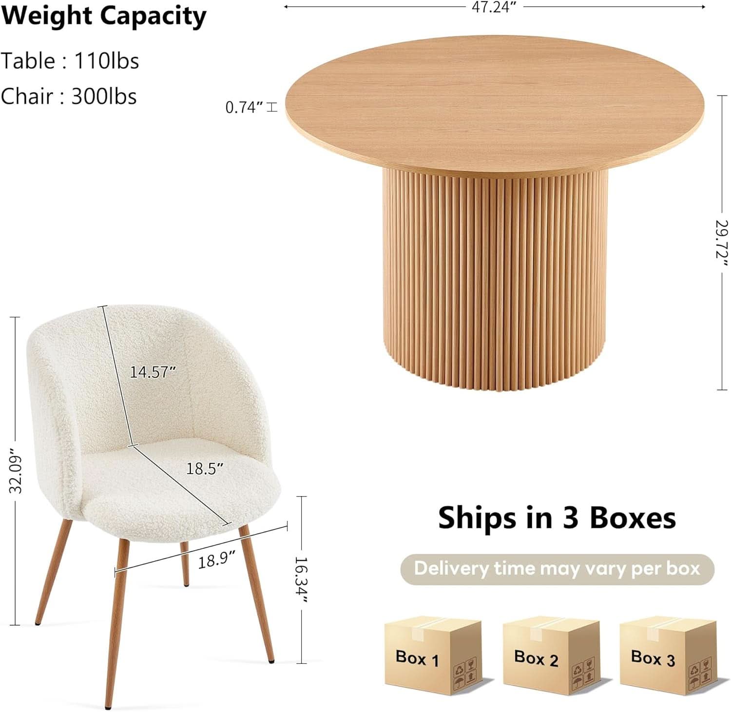 Forty Seven Inch Round Dining Table Oak Finish Chairs