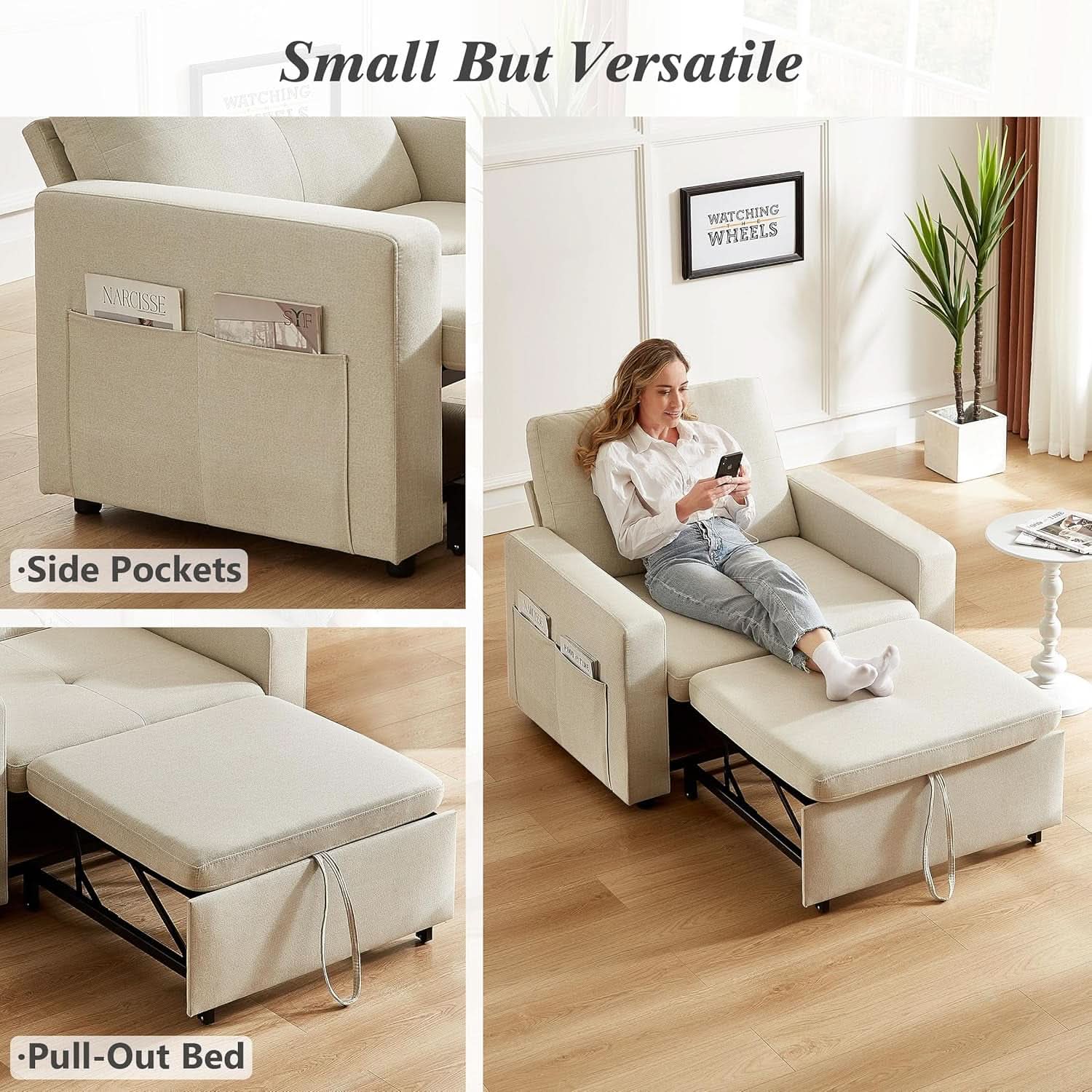 Forty Two Point Five Inch Sleeper Chair Bed Beige Convertible Sofa Bed