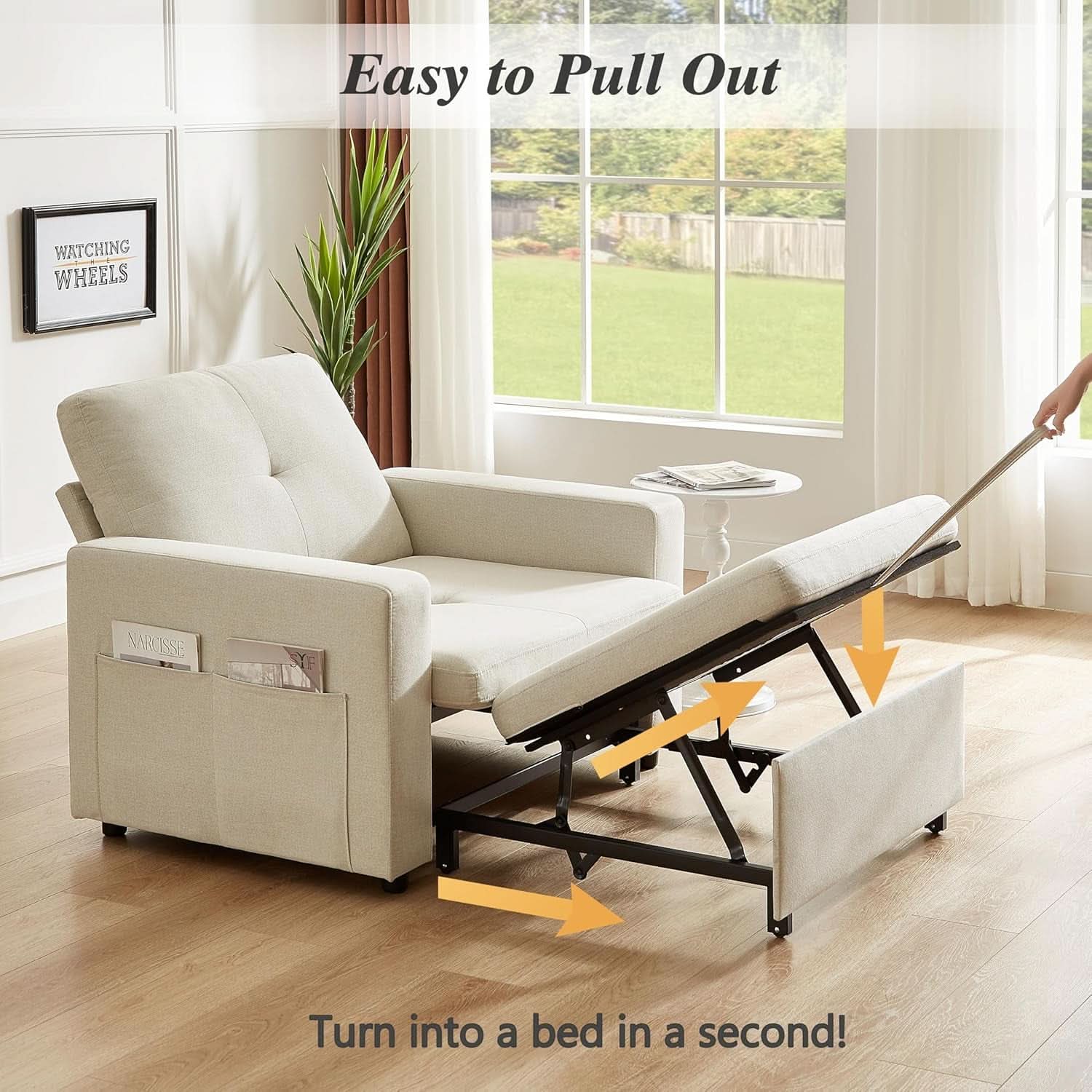 Forty Two Point Five Inch Sleeper Chair Bed Beige Convertible Sofa Bed