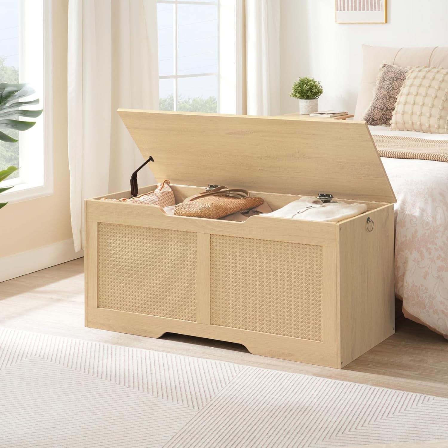 FortyThreeInch RattanLike StorageChest Bench With Safety Hinge