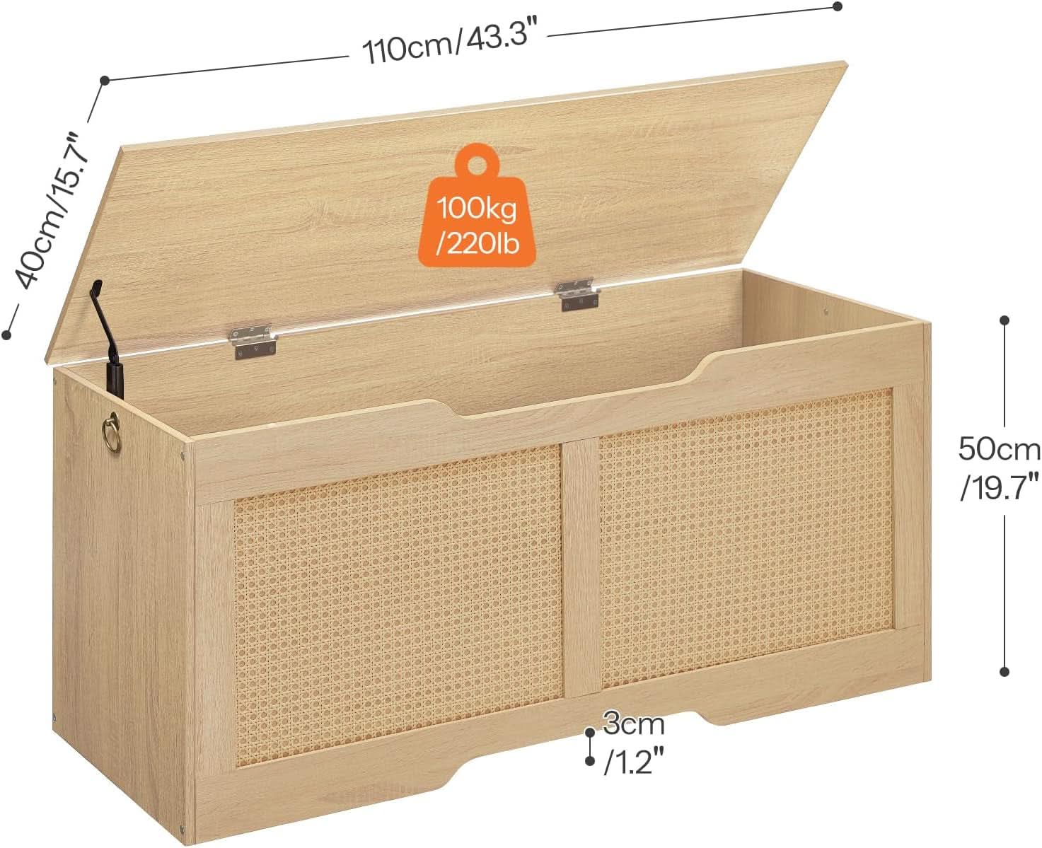 FortyThreeInch RattanLike StorageChest Bench With Safety Hinge