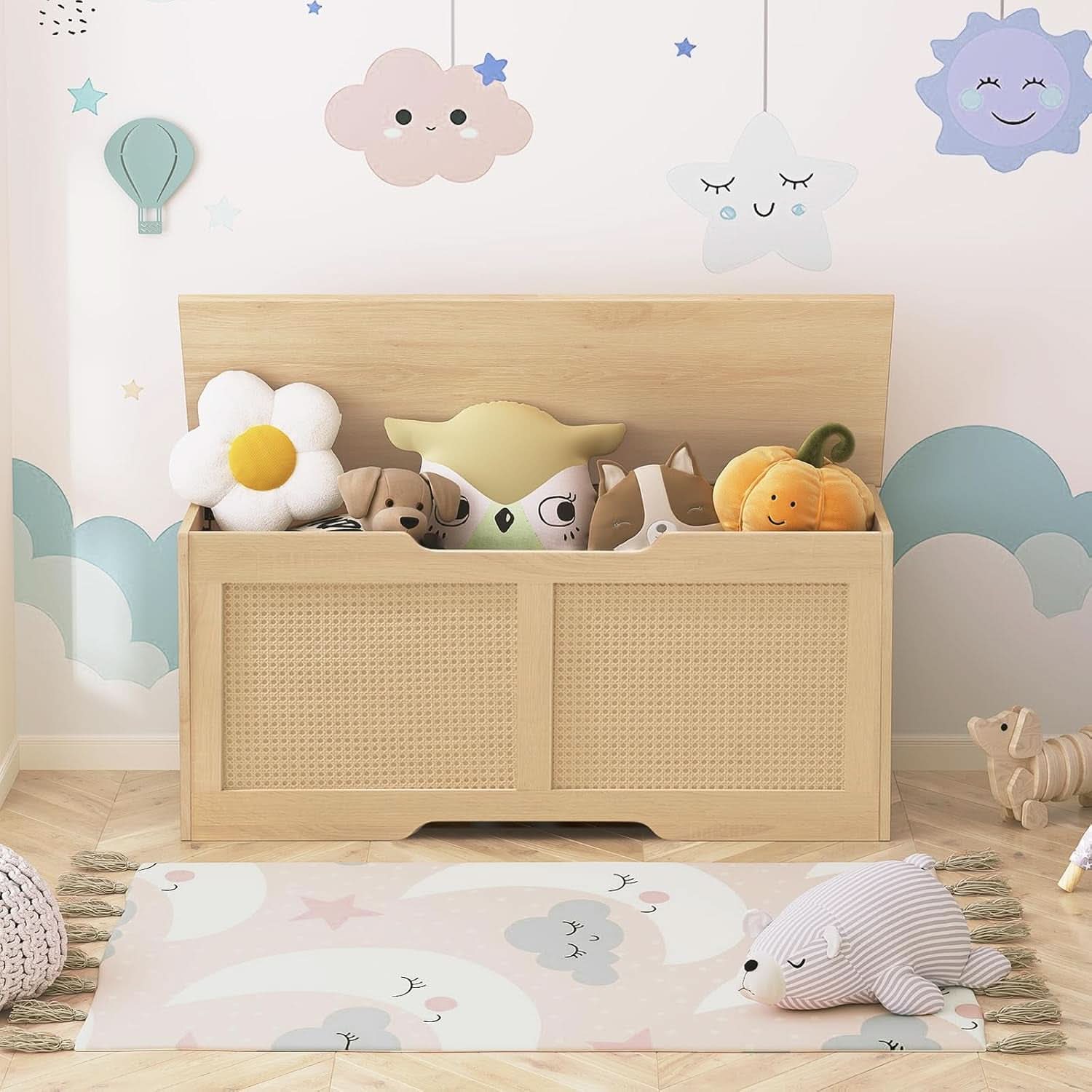 FortyThreeInch RattanLike StorageChest Bench With Safety Hinge