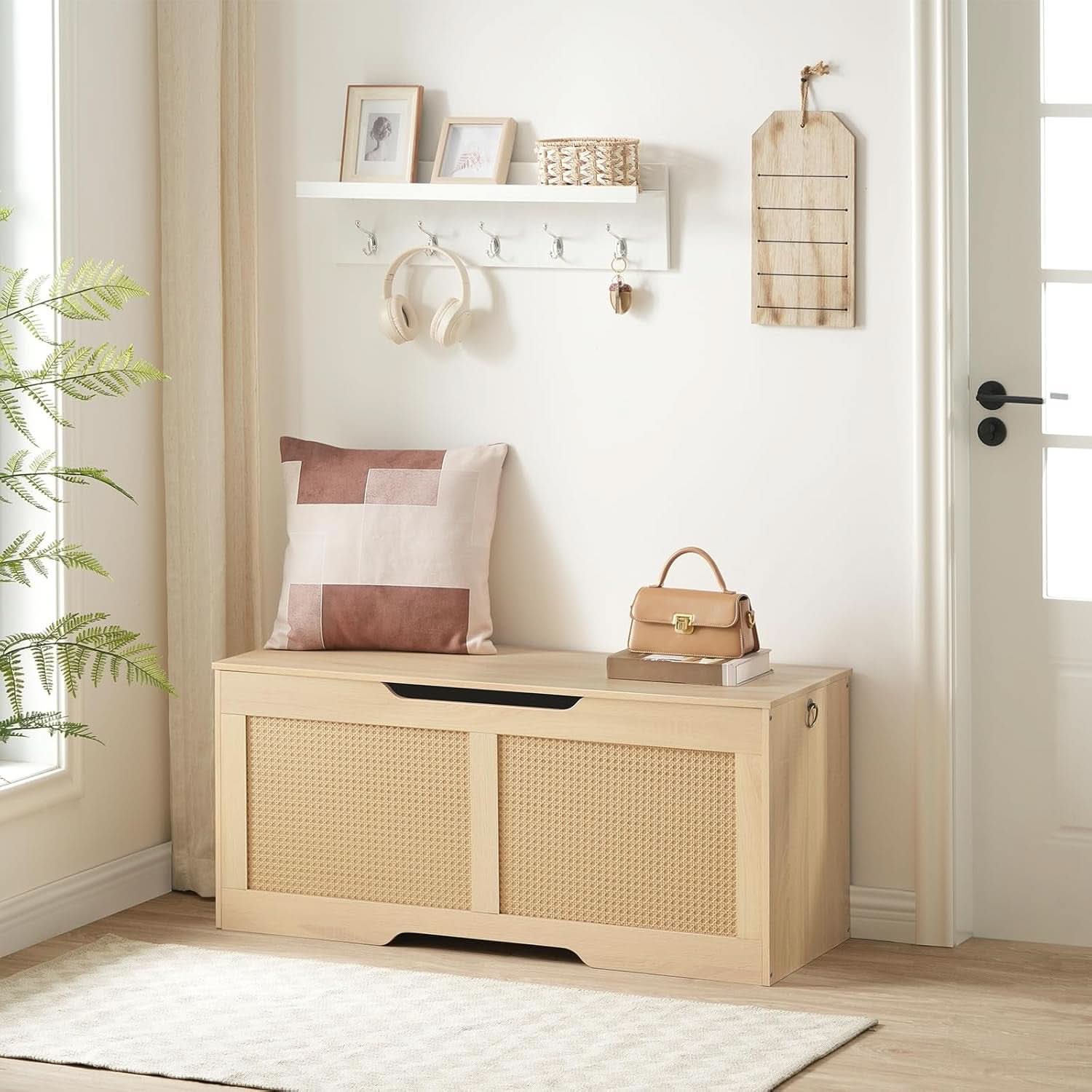 FortyThreeInch RattanLike StorageChest Bench With Safety Hinge