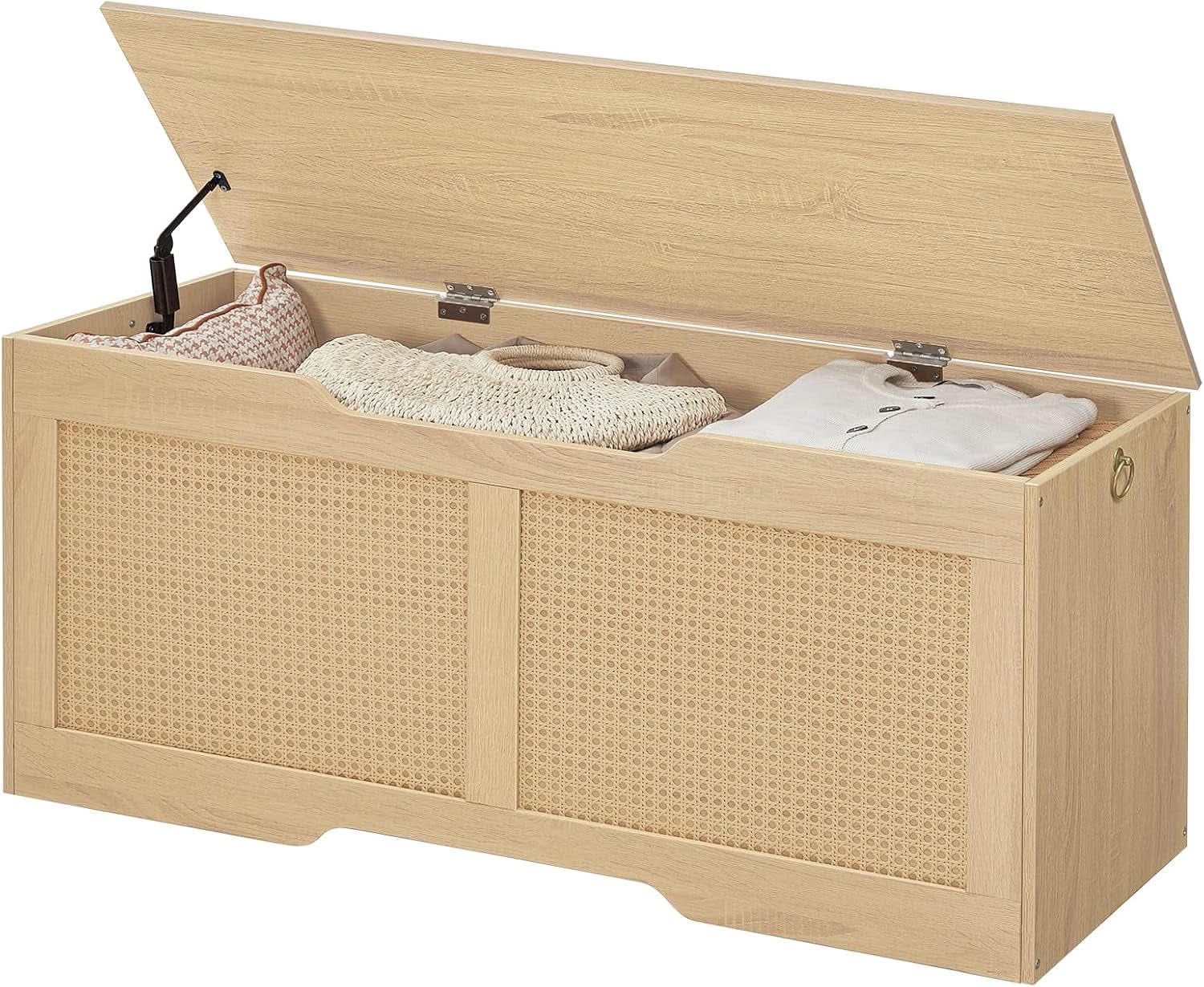 FortyThreeInch RattanLike StorageChest Bench With Safety Hinge