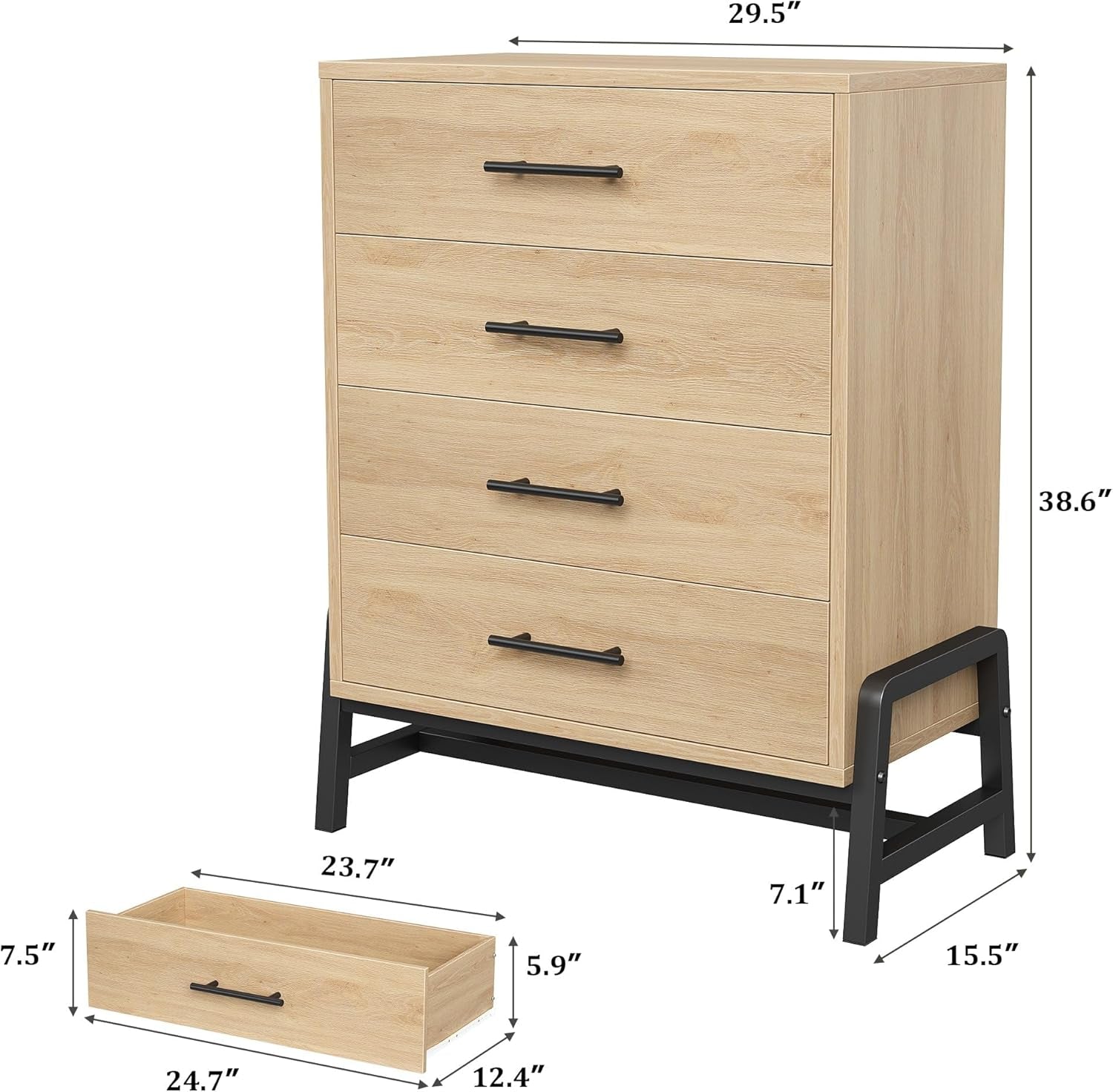 Four Drawer Dresser 38 Inch Freestanding Oakwood Unit